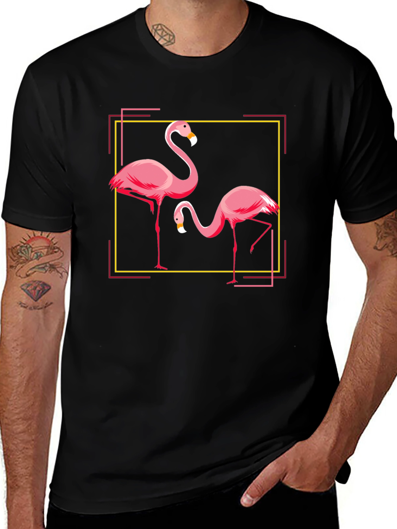 Flamingo Graphic Tee - Black Cotton Blend
