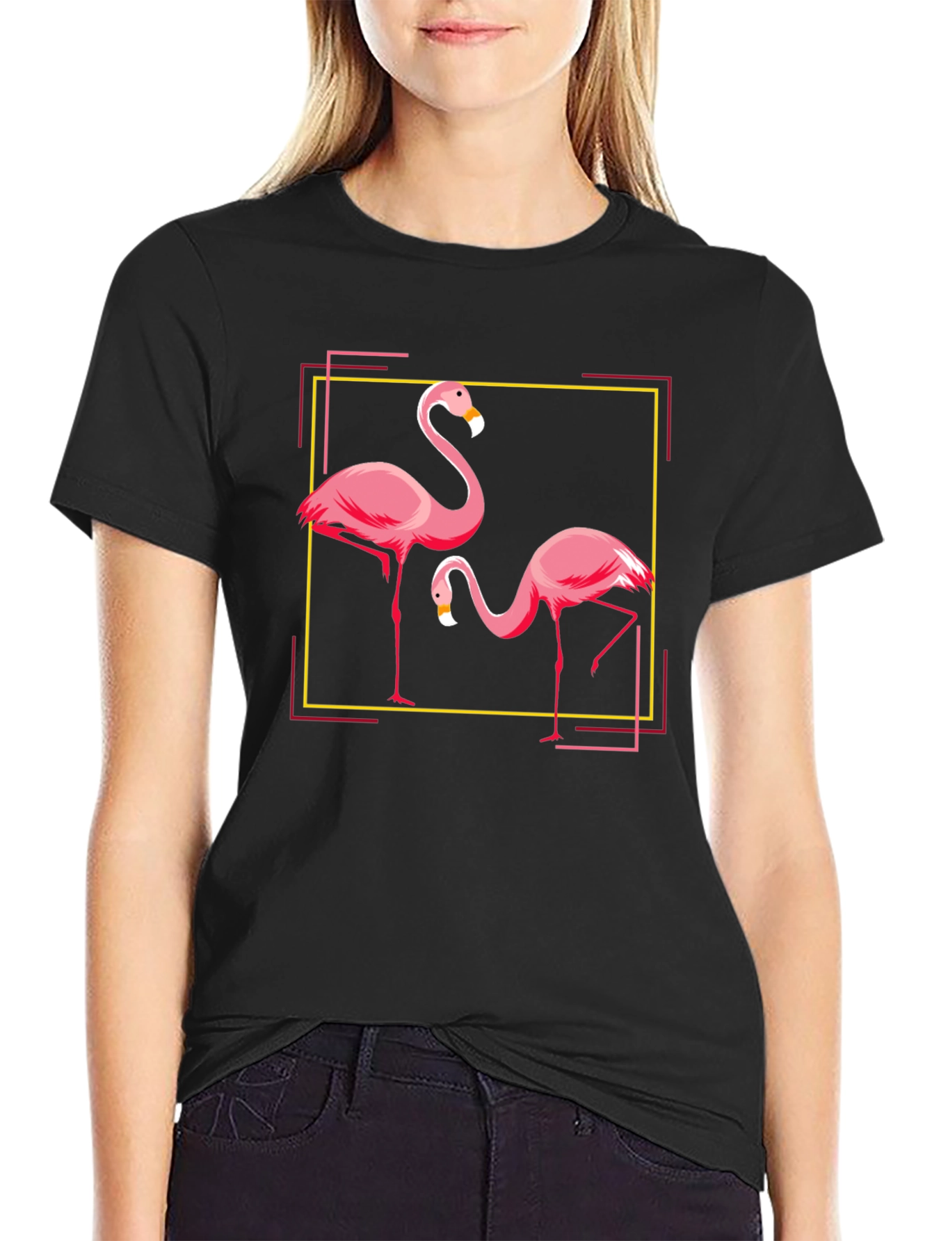 Flamingo Graphic Tee - Black Cotton Blend