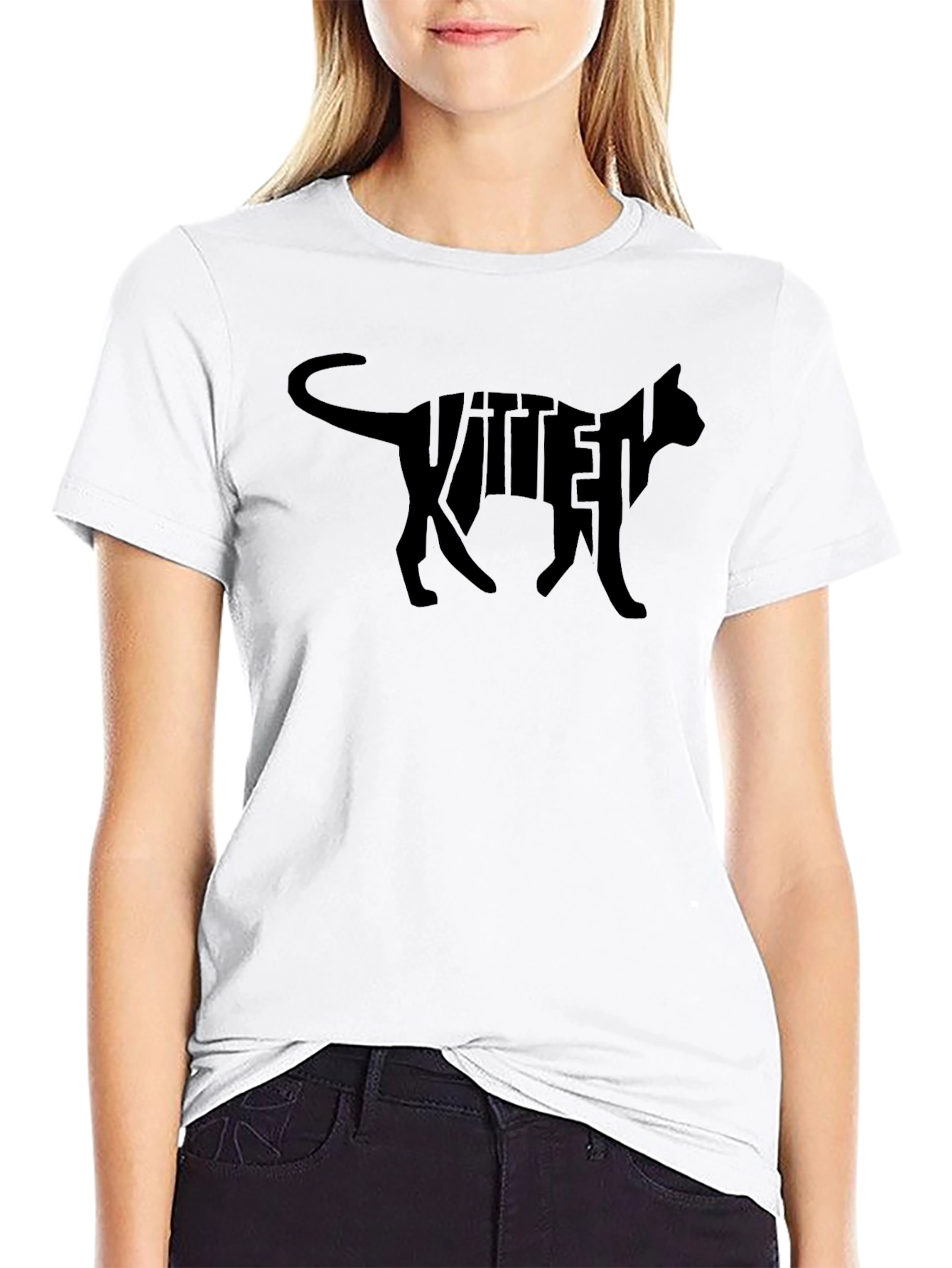 Kitten Cat Silhouette Graphic T-Shirt