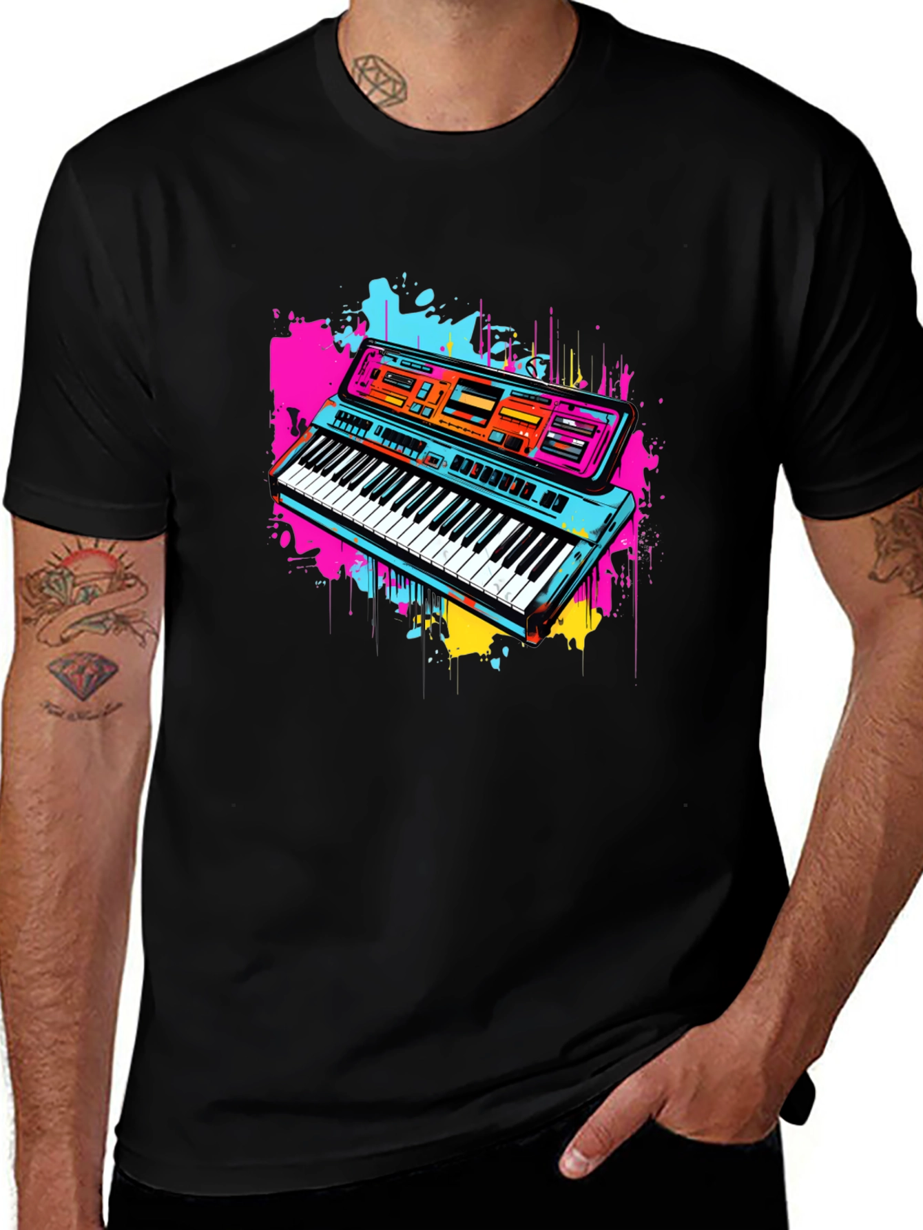 Retro Synthwave Keyboard Graphic Tee - Black