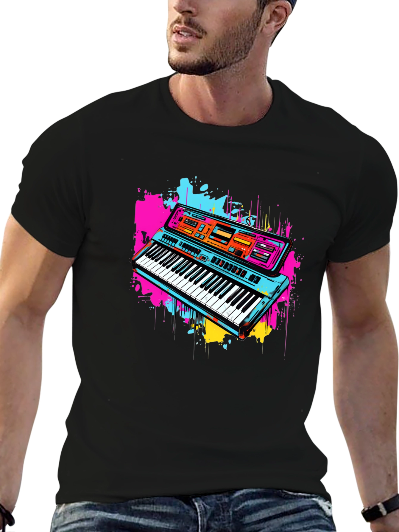 Retro Synthwave Keyboard Graphic Tee - Black
