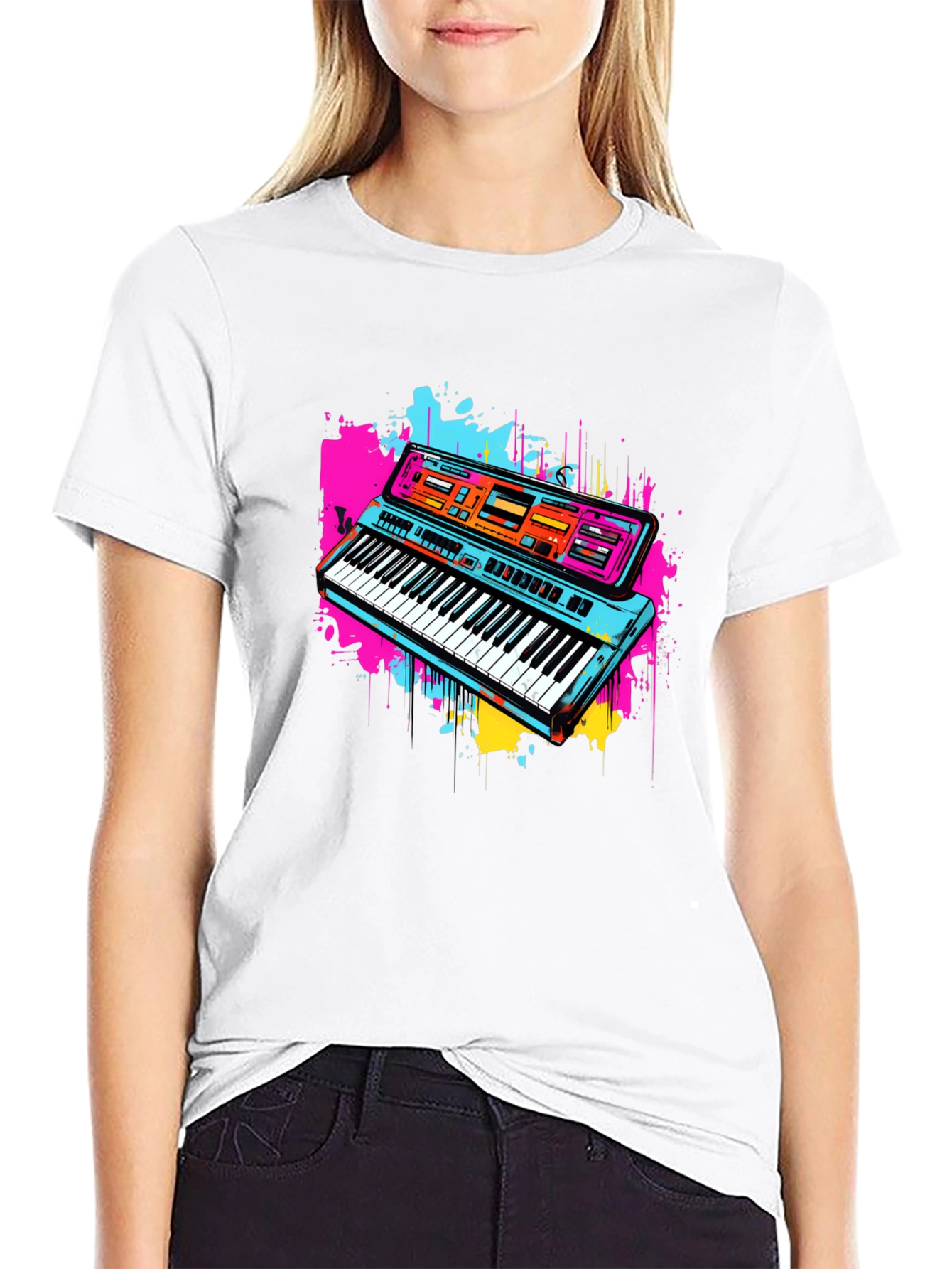 Retro Synthwave Keyboard Graphic Tee - Black