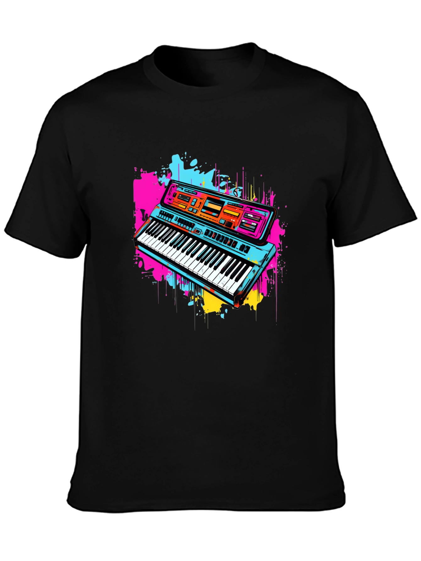 Retro Synthwave Keyboard Graphic Tee - Black