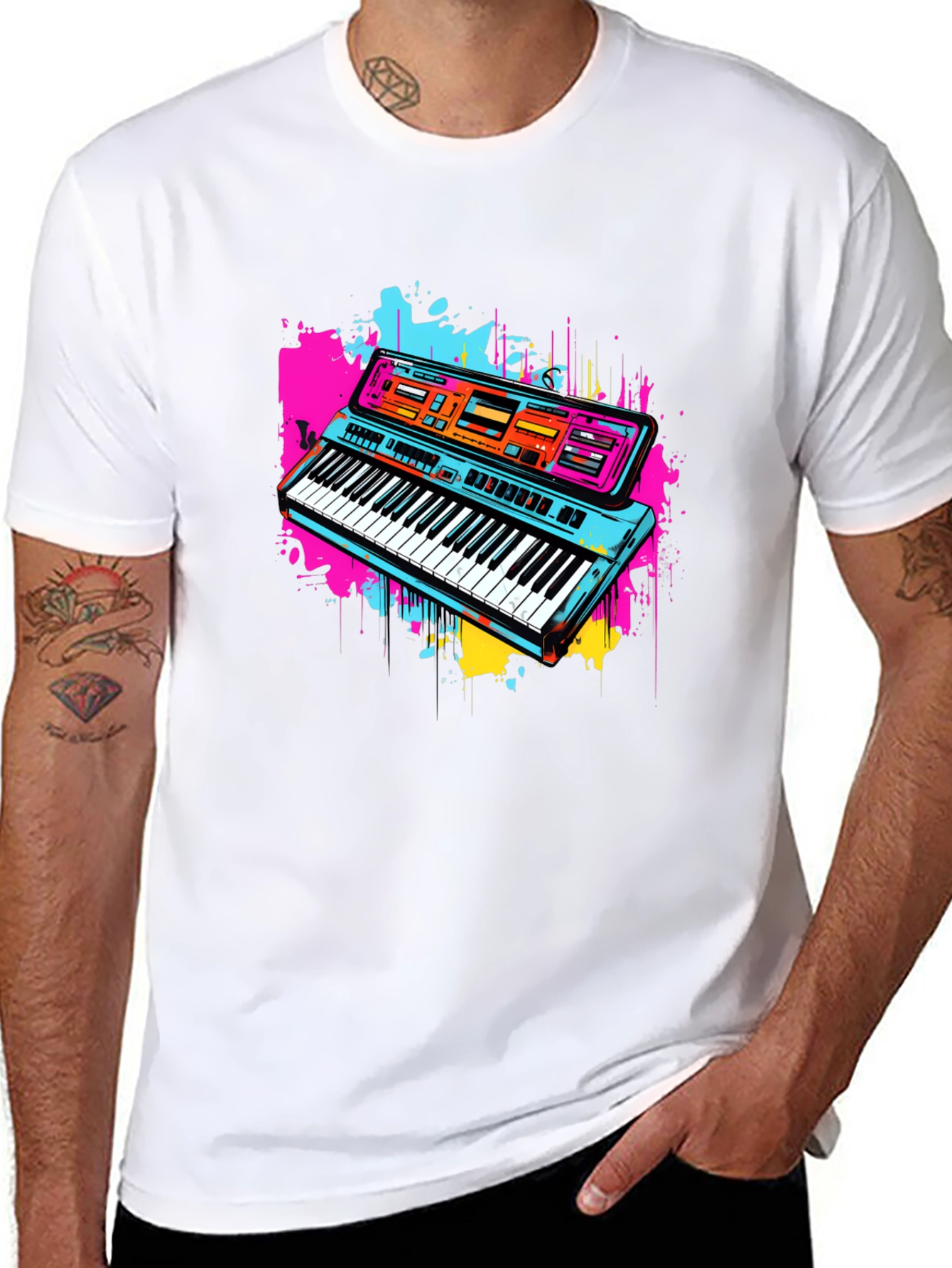 Retro Synthwave Keyboard Graphic Tee - Black