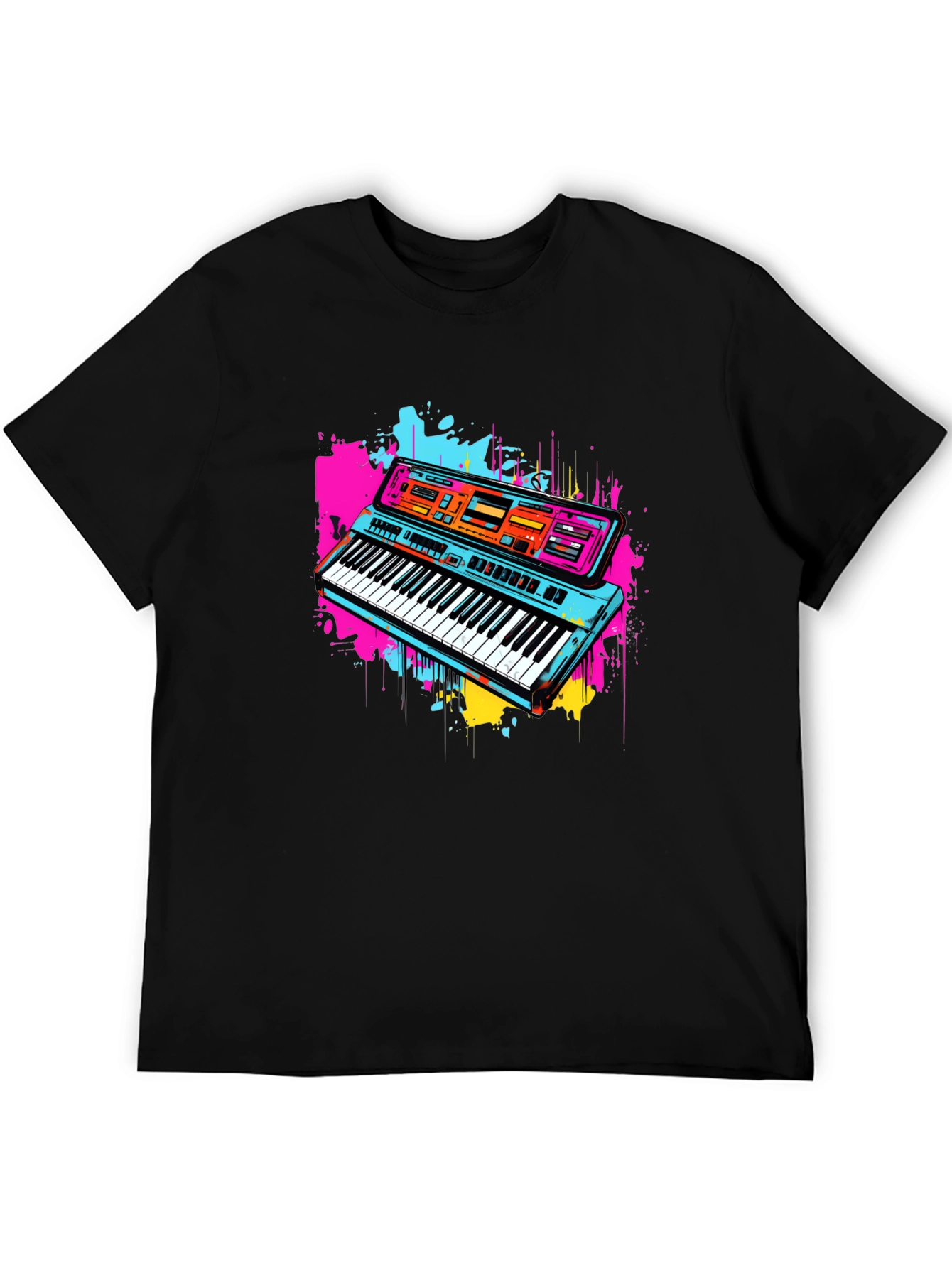 Retro Synthwave Keyboard Graphic Tee - Black