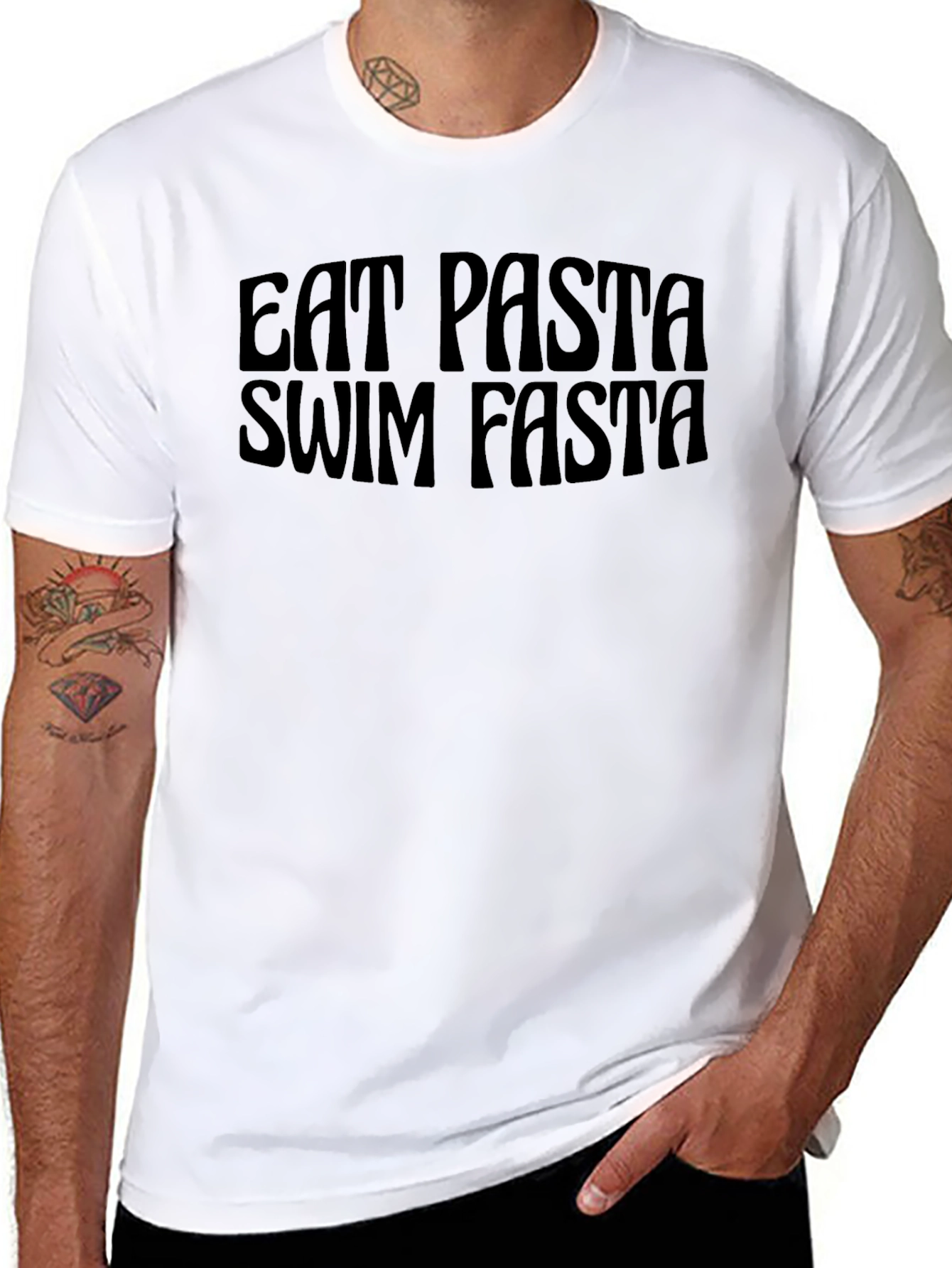Eat Pasta Swim Fasta Black Graphic Tee