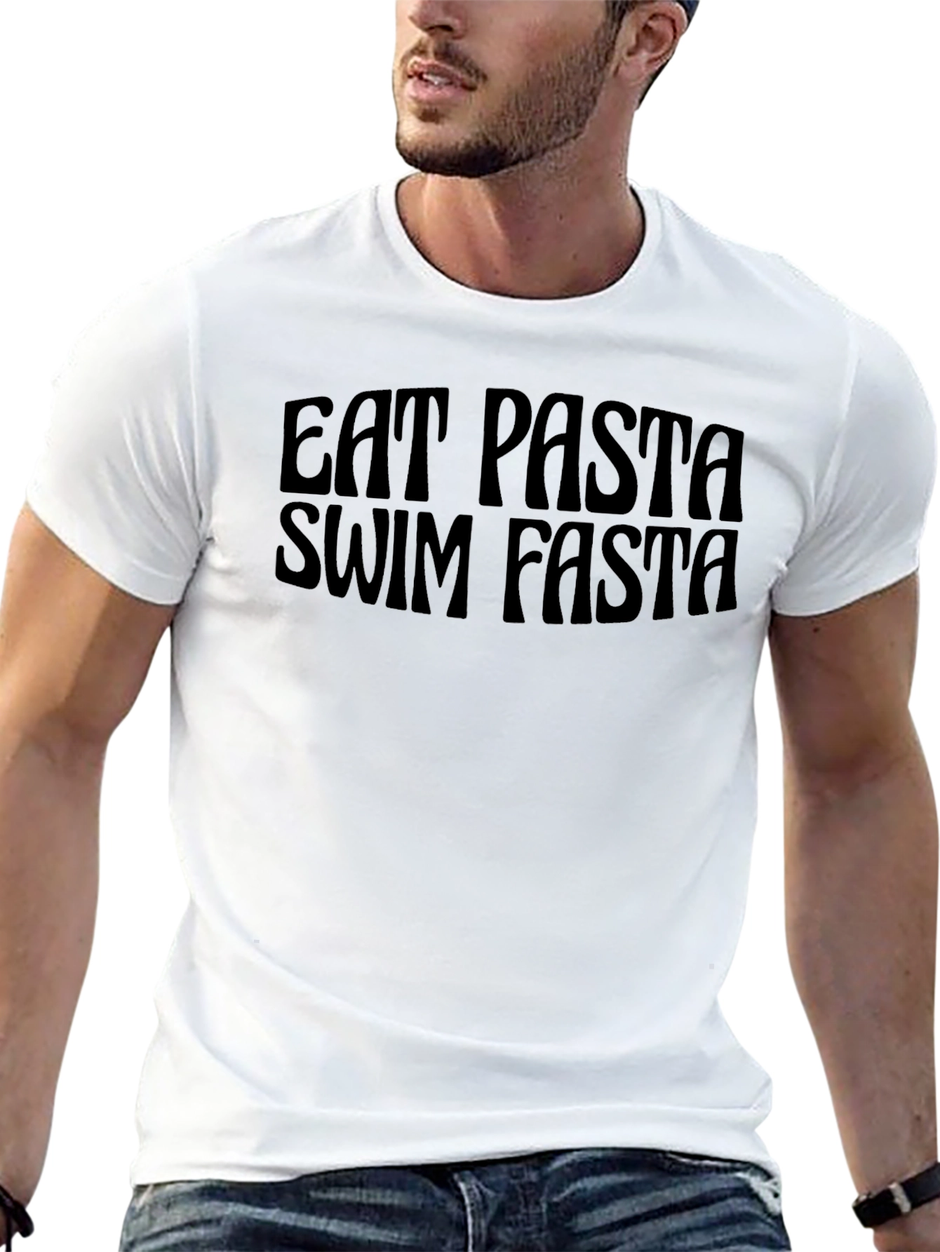 Eat Pasta Swim Fasta Black Graphic Tee