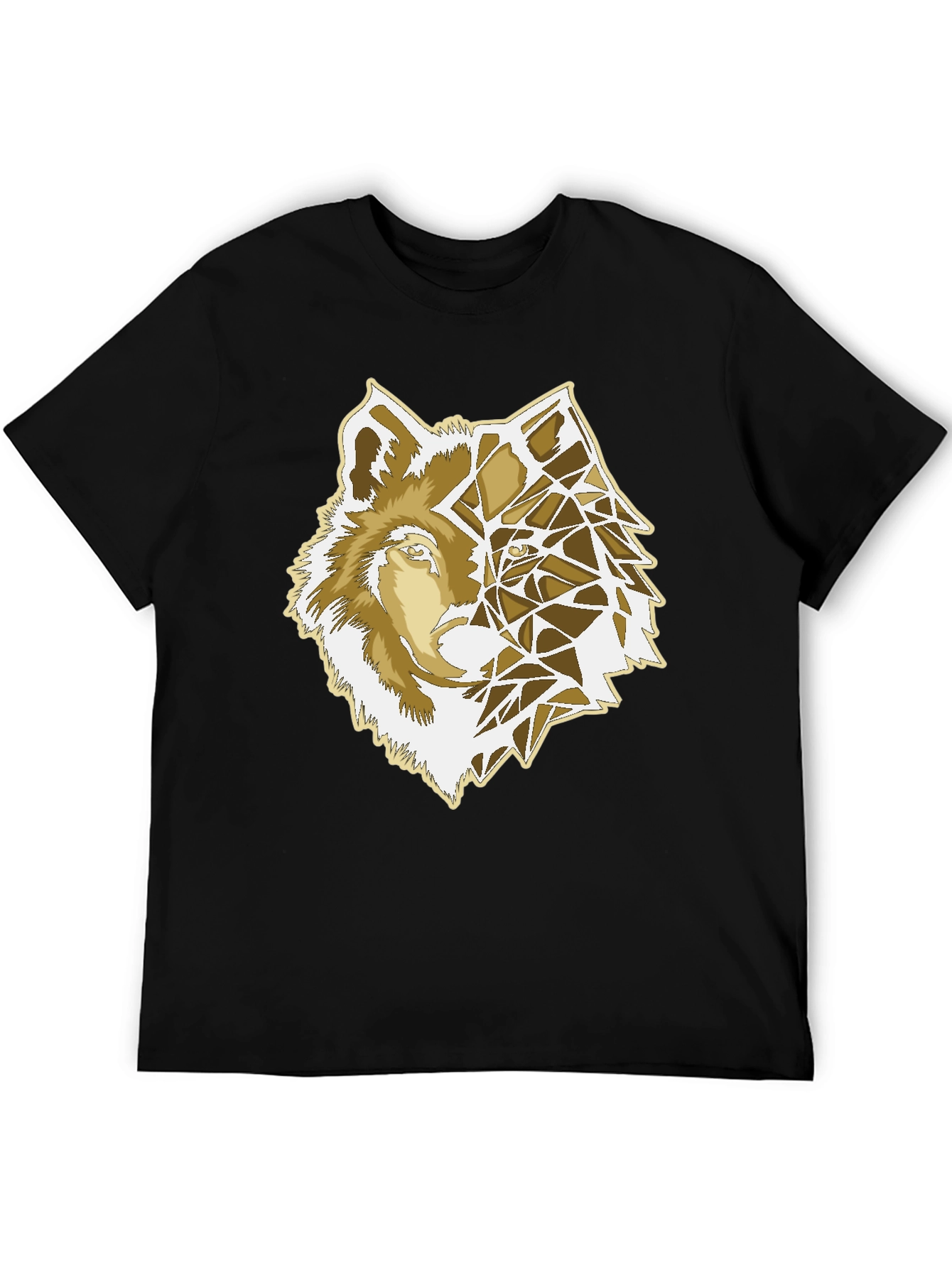 Geometric Wolf Graphic Print Black T-Shirt