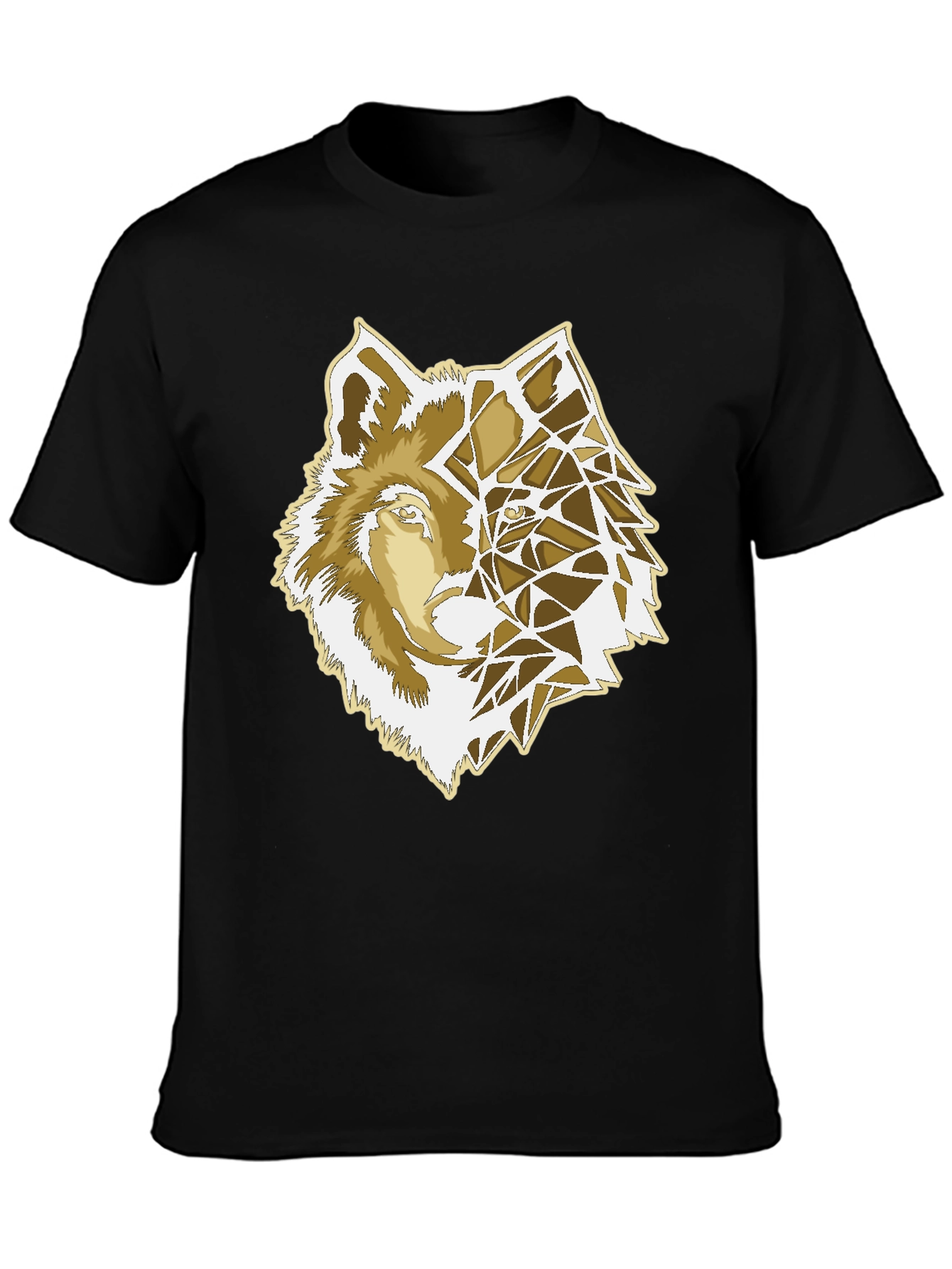Geometric Wolf Graphic Print Black T-Shirt