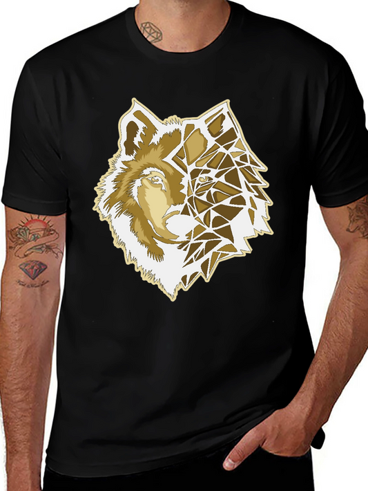 Geometric Wolf Graphic Print Black T-Shirt