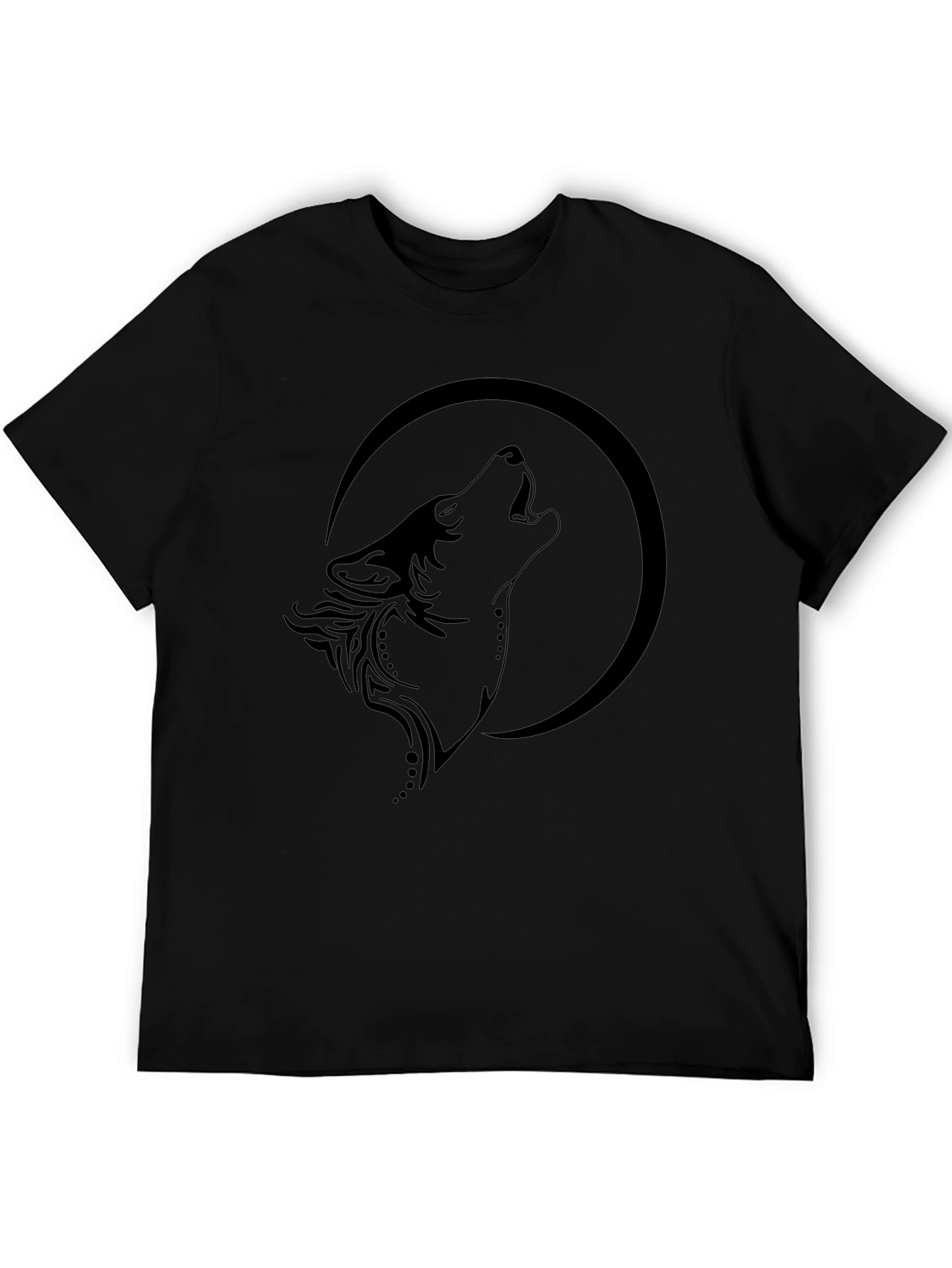 Wolf Howling at Moon Graphic Black T-Shirt