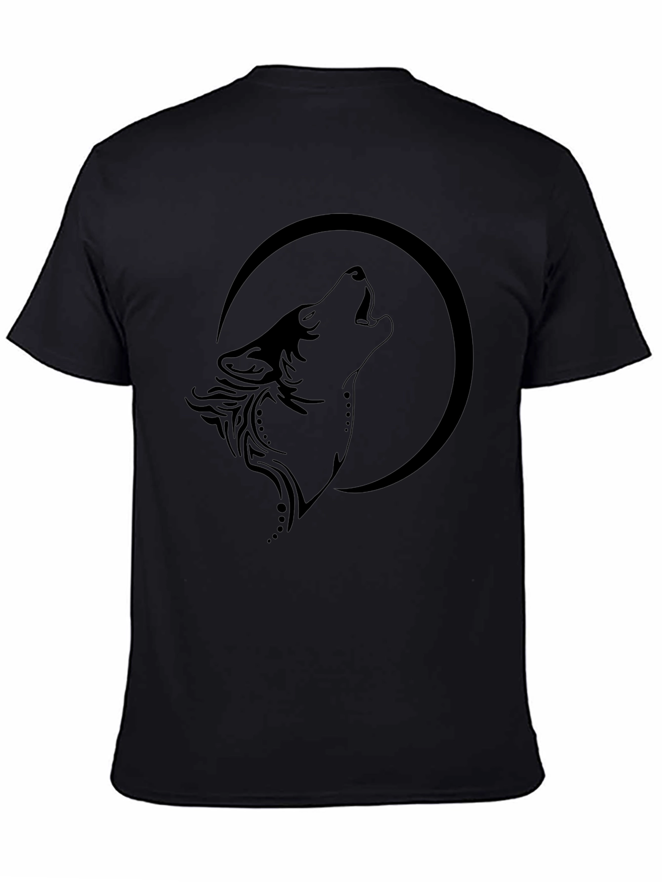 Wolf Howling at Moon Graphic Black T-Shirt