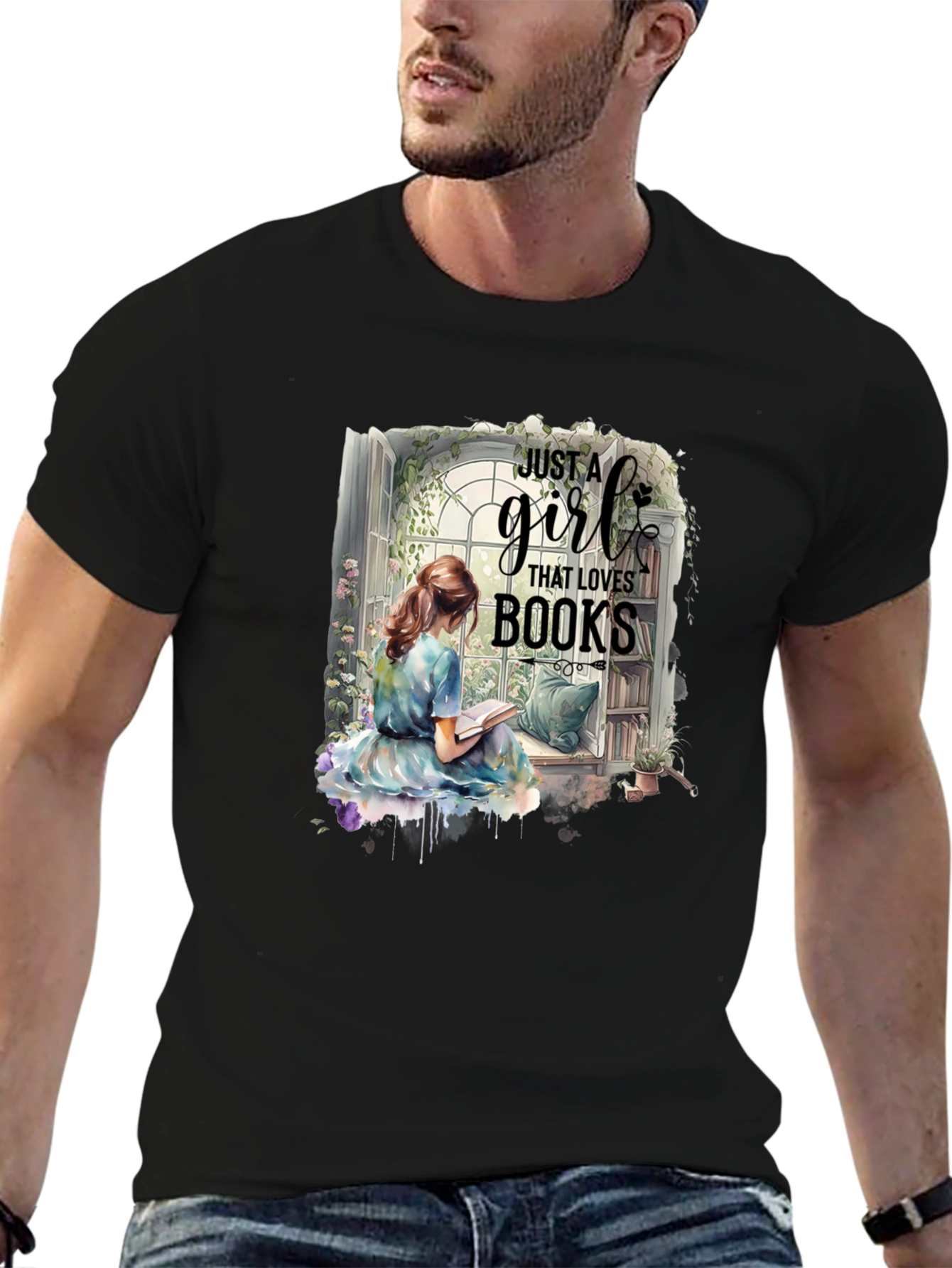 Just a Girl Who Loves Books Black T-Shirt