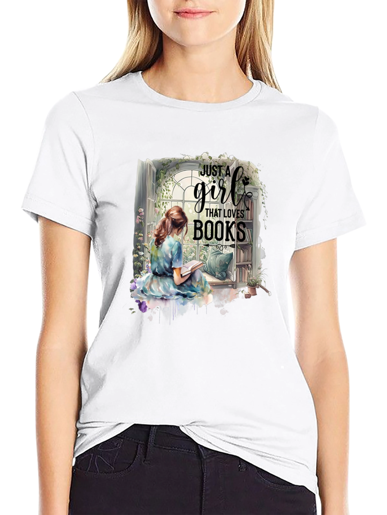 Just a Girl Who Loves Books Black T-Shirt