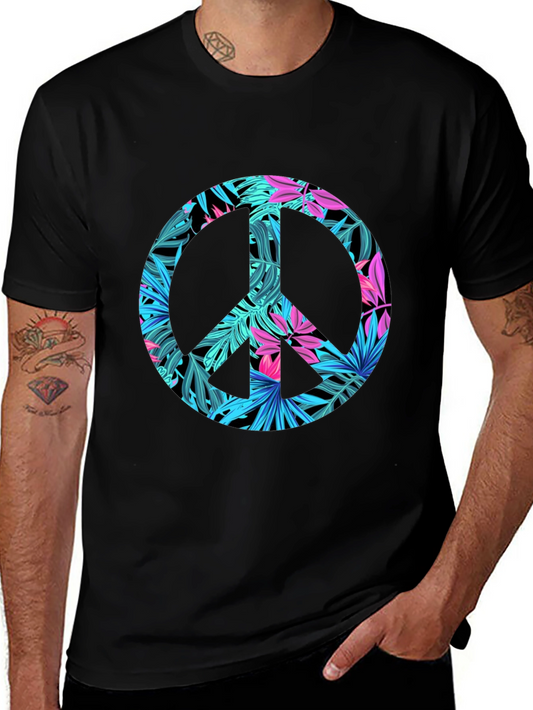 Tropical Peace Sign Black T-Shirt