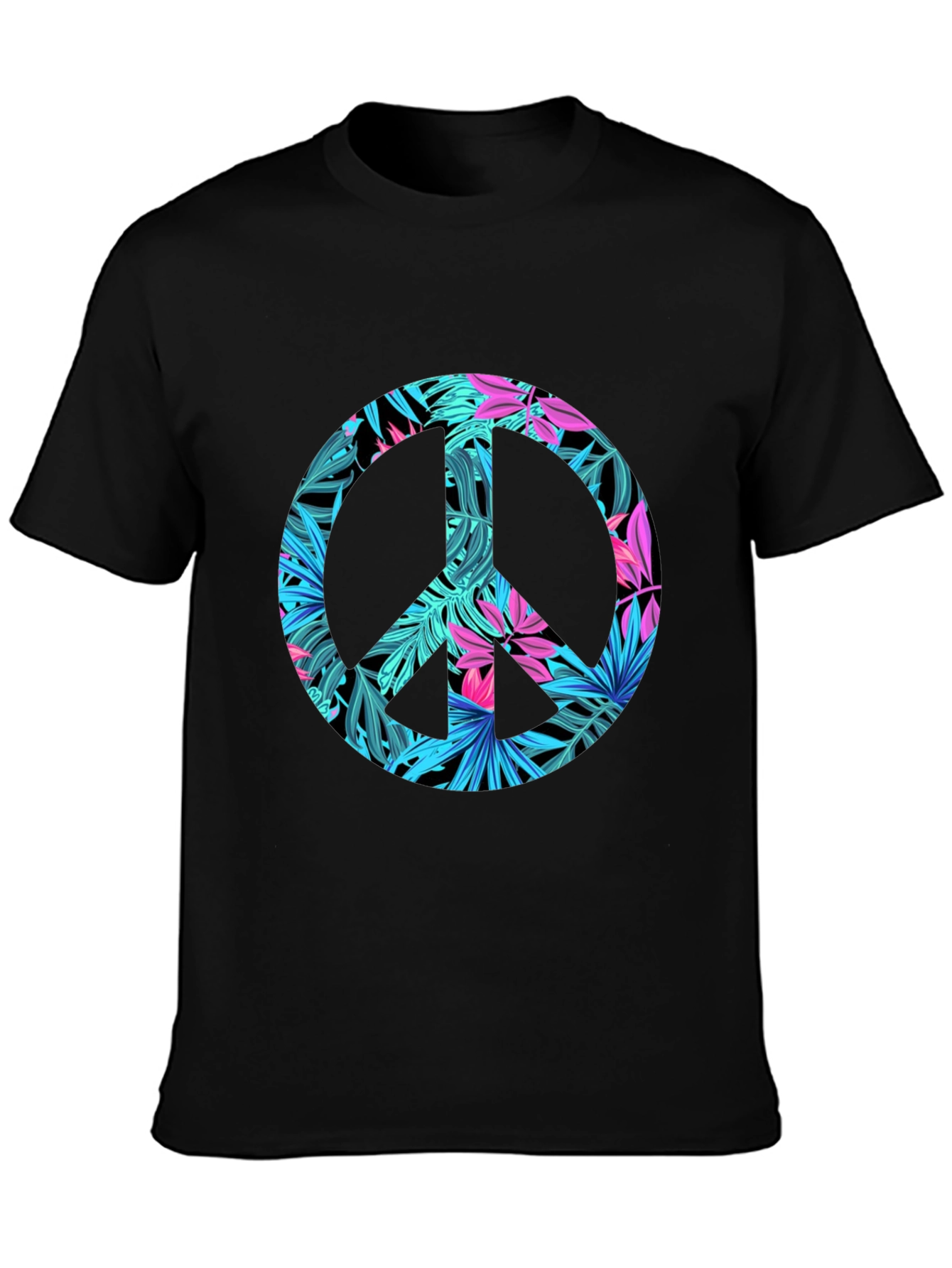 Tropical Peace Sign Black T-Shirt