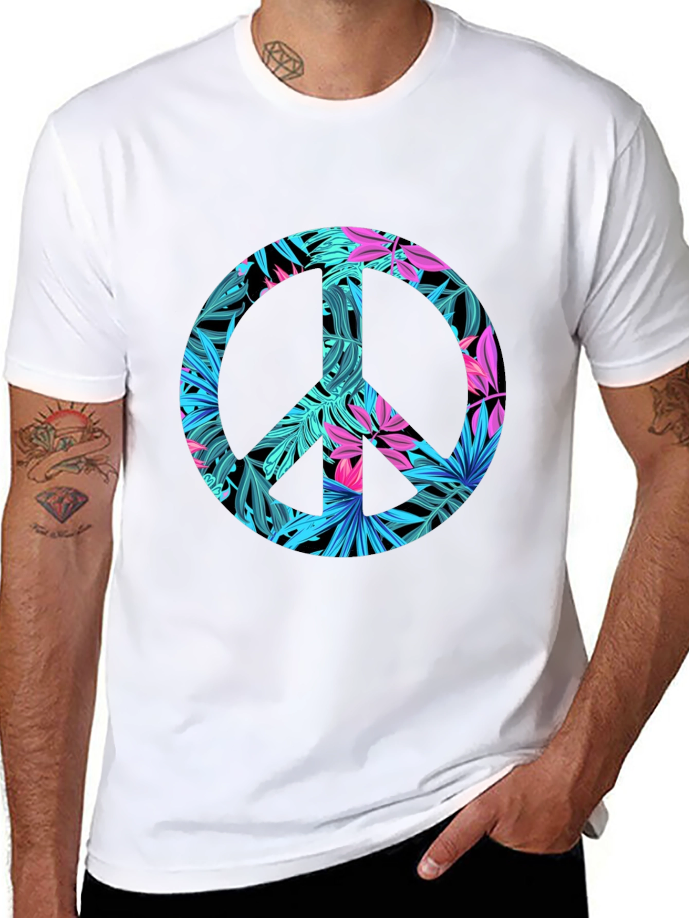 Tropical Peace Sign Black T-Shirt