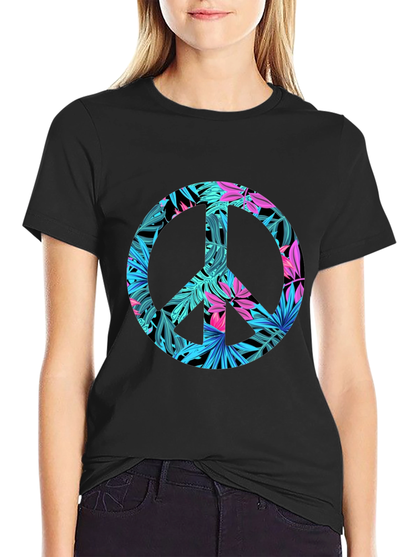 Tropical Peace Sign Black T-Shirt