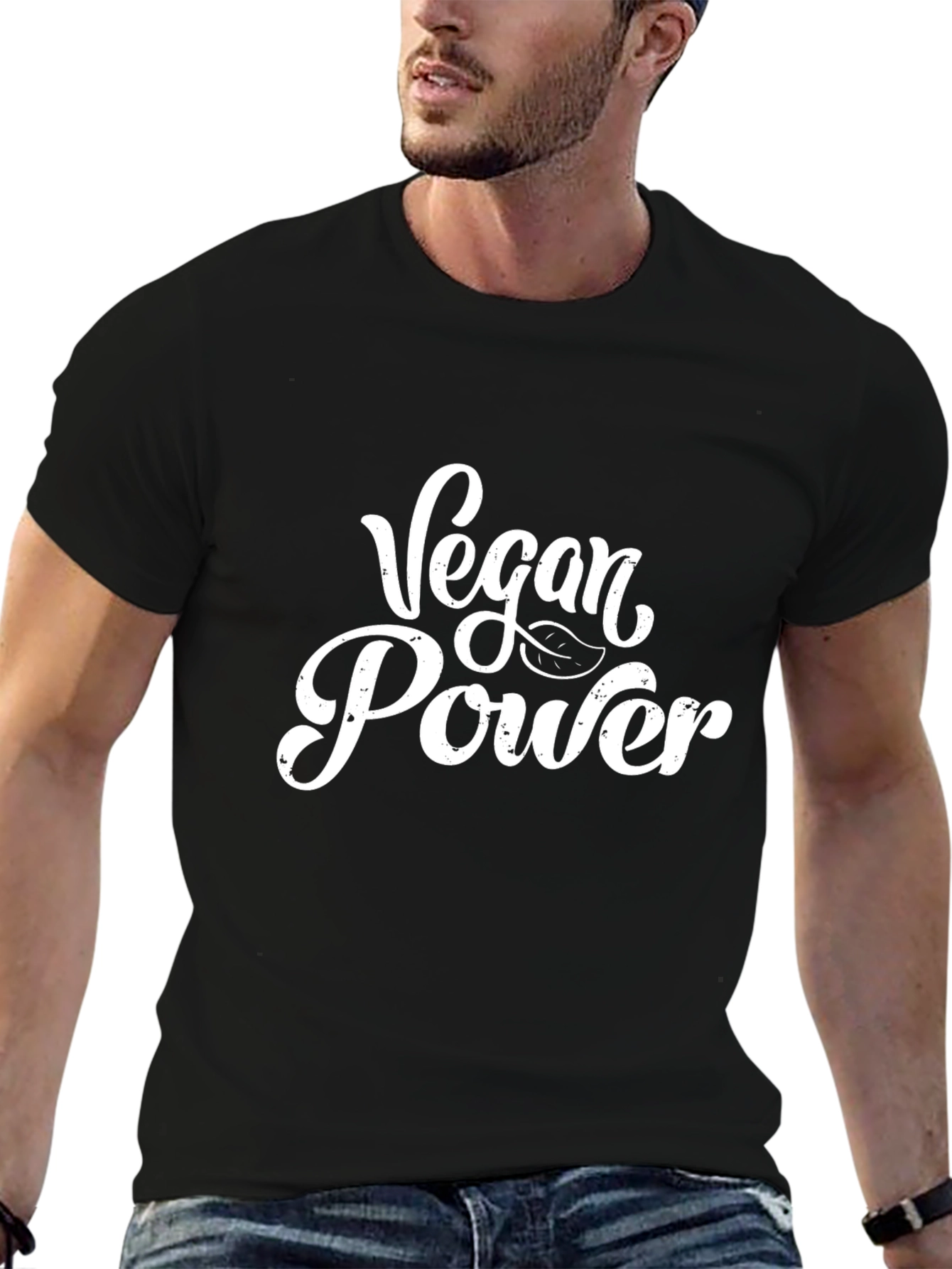 Vegan Power T-Shirt - Black Crew Neck