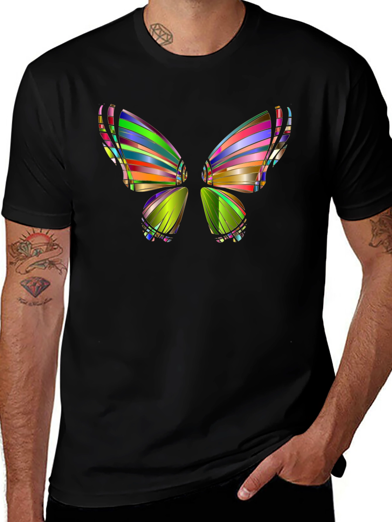Abstract Butterfly Graphic Mens Black T-Shirt