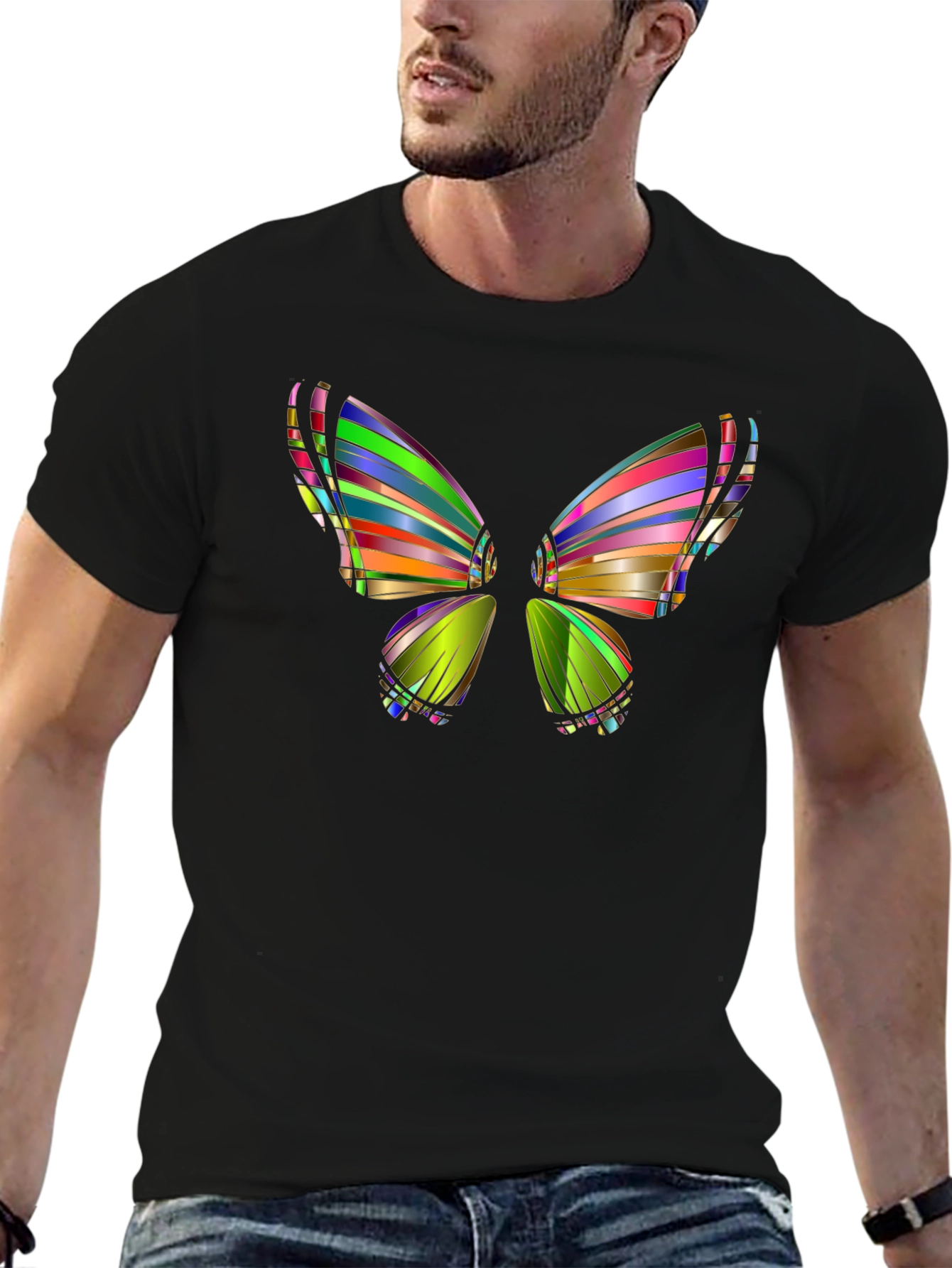Abstract Butterfly Graphic Mens Black T-Shirt