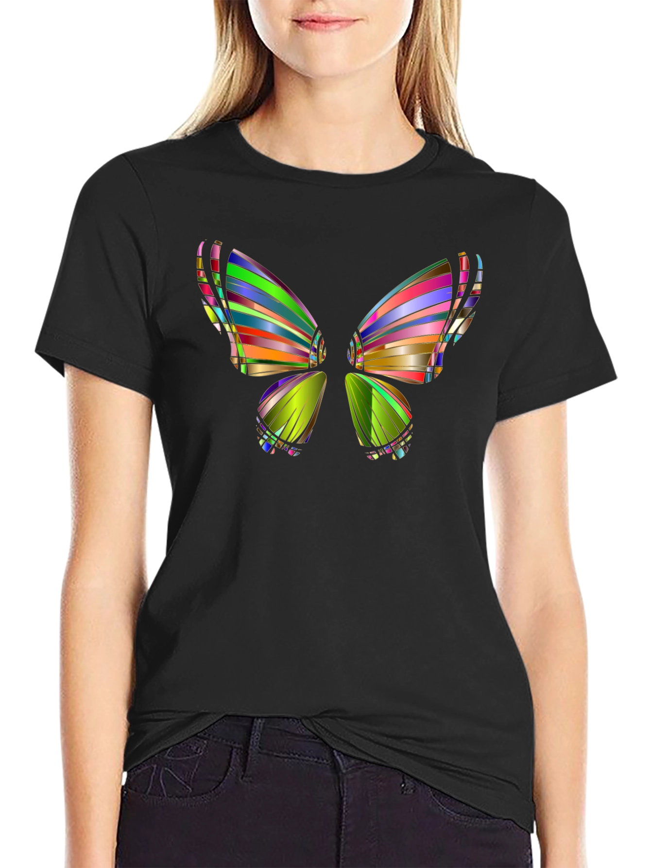 Abstract Butterfly Graphic Mens Black T-Shirt
