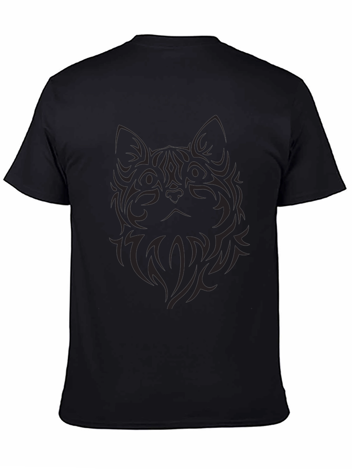 Mens Black Tribal Cat Graphic T-Shirt