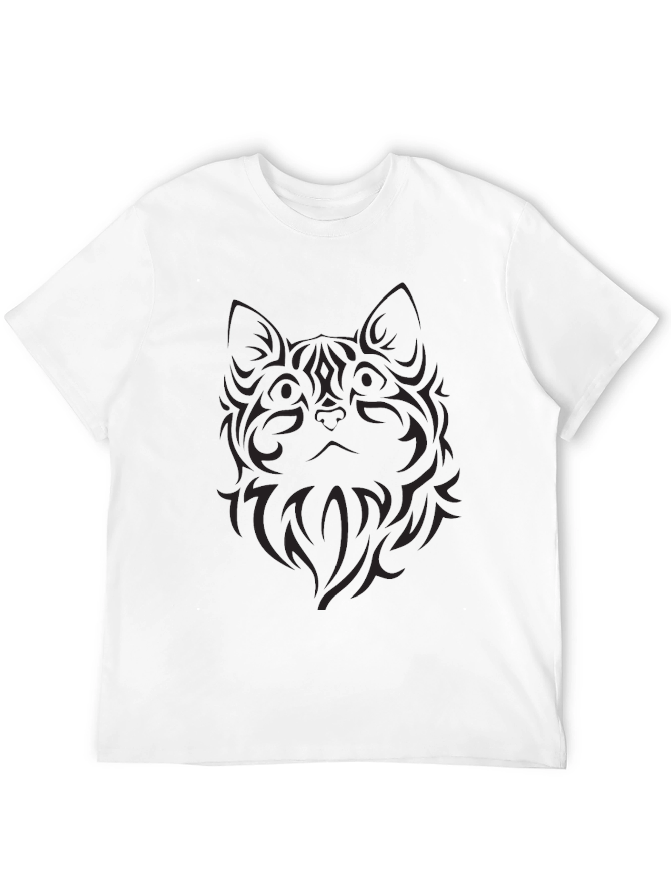 Mens Black Tribal Cat Graphic T-Shirt