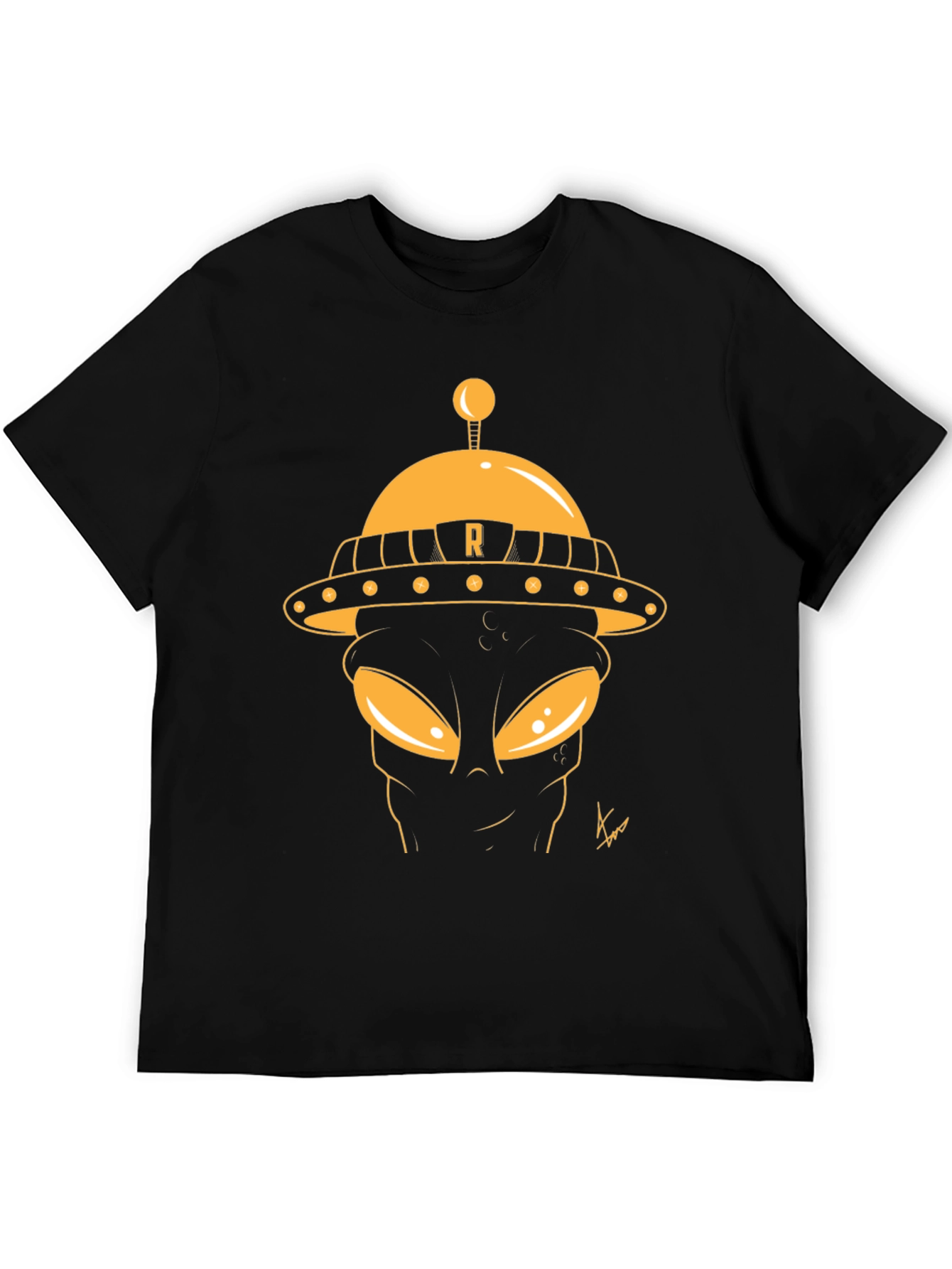 Retro Alien Graphic Tee - Black Cotton