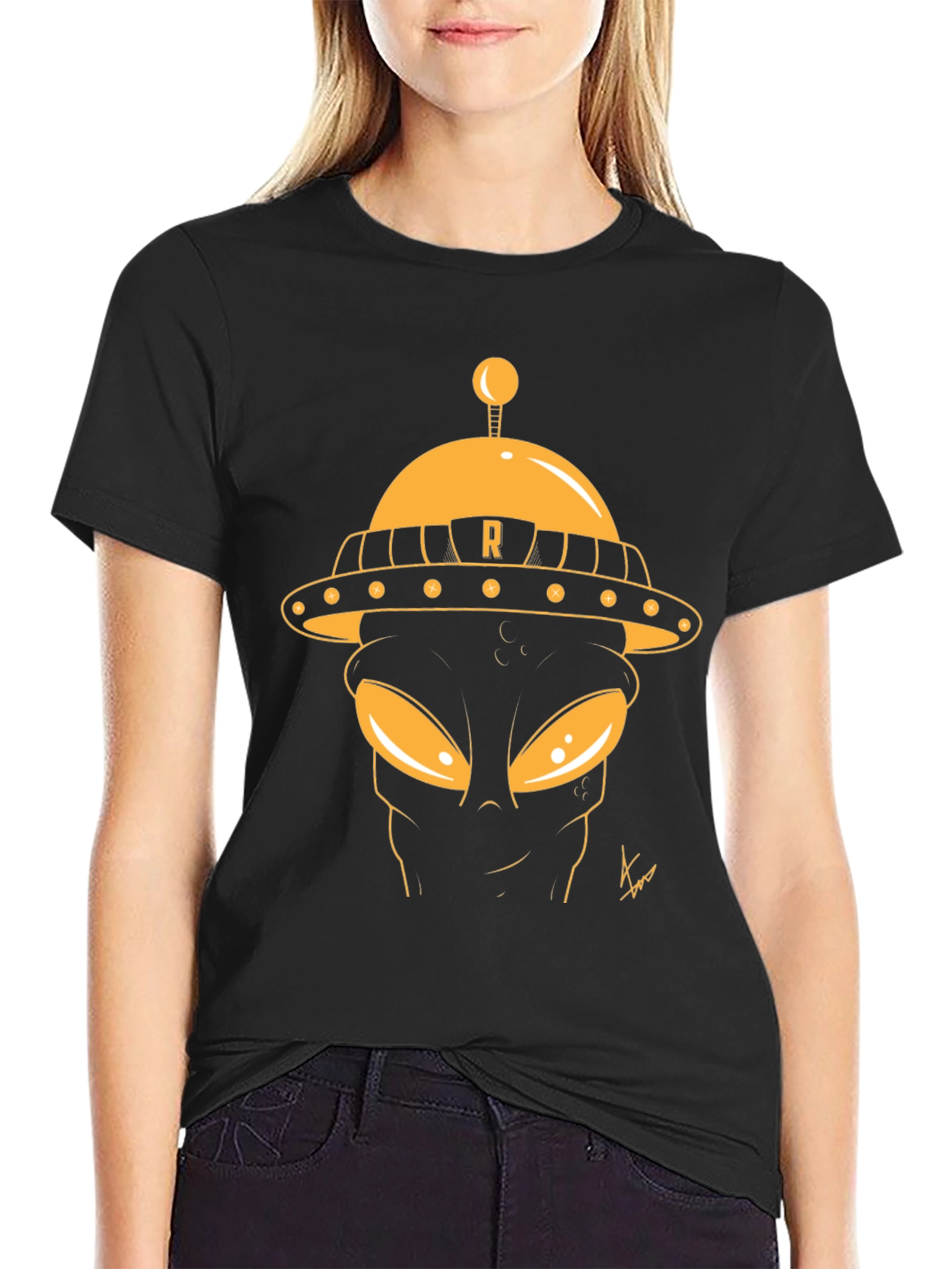 Retro Alien Graphic Tee - Black Cotton
