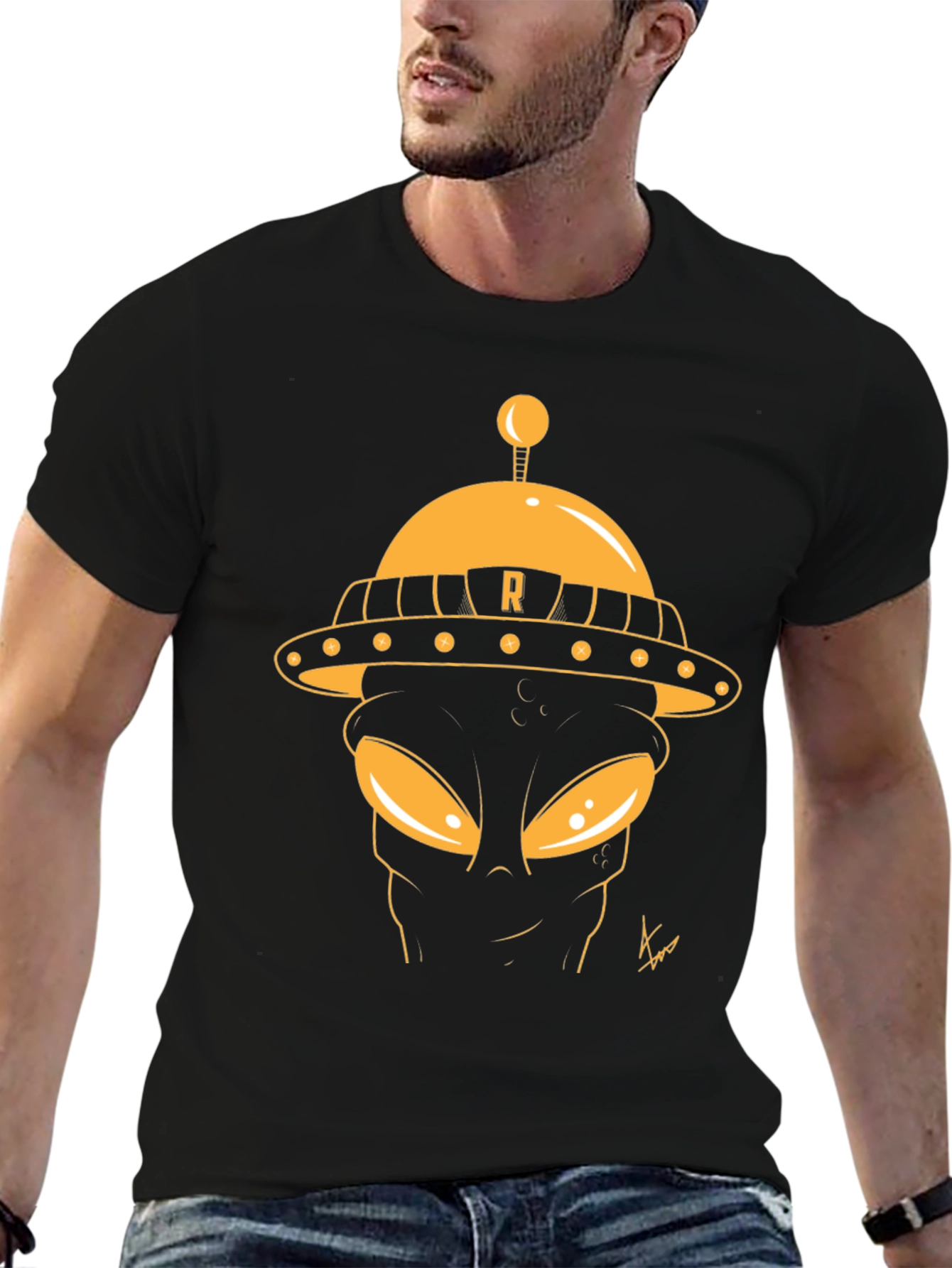 Retro Alien Graphic Tee - Black Cotton