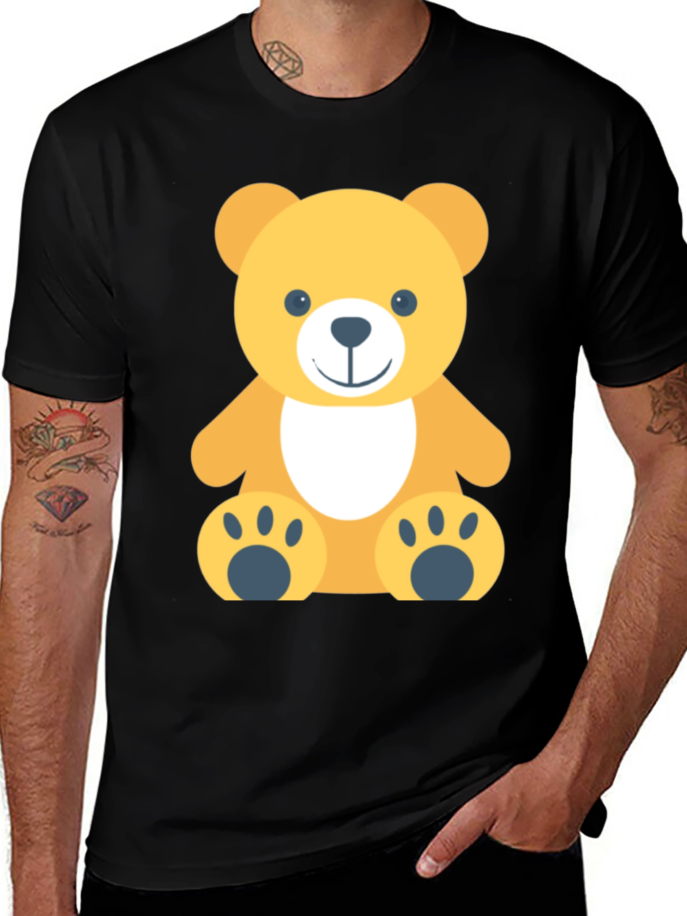 Cute Teddy Bear Graphic Black T-Shirt
