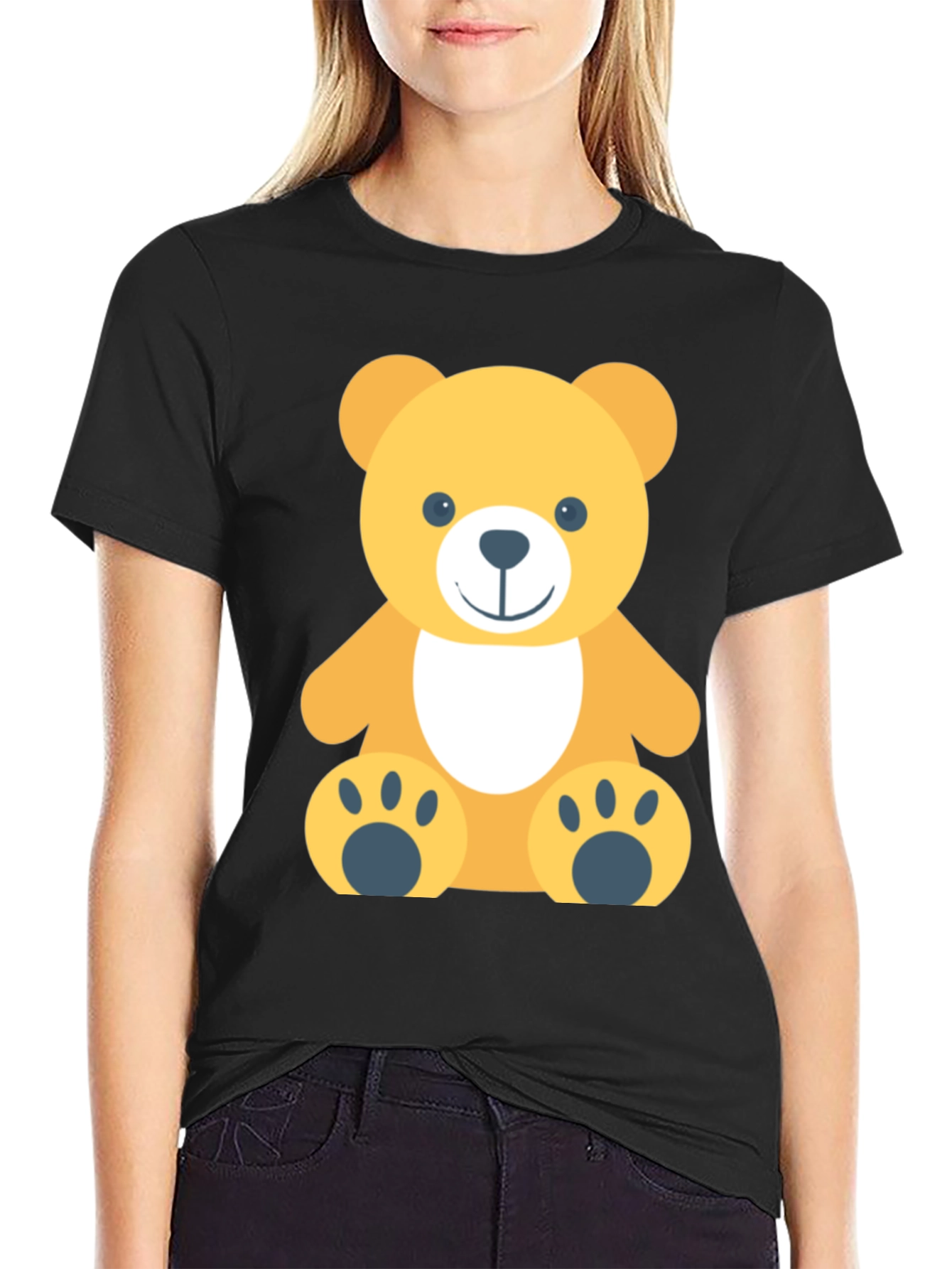 Cute Teddy Bear Graphic Black T-Shirt
