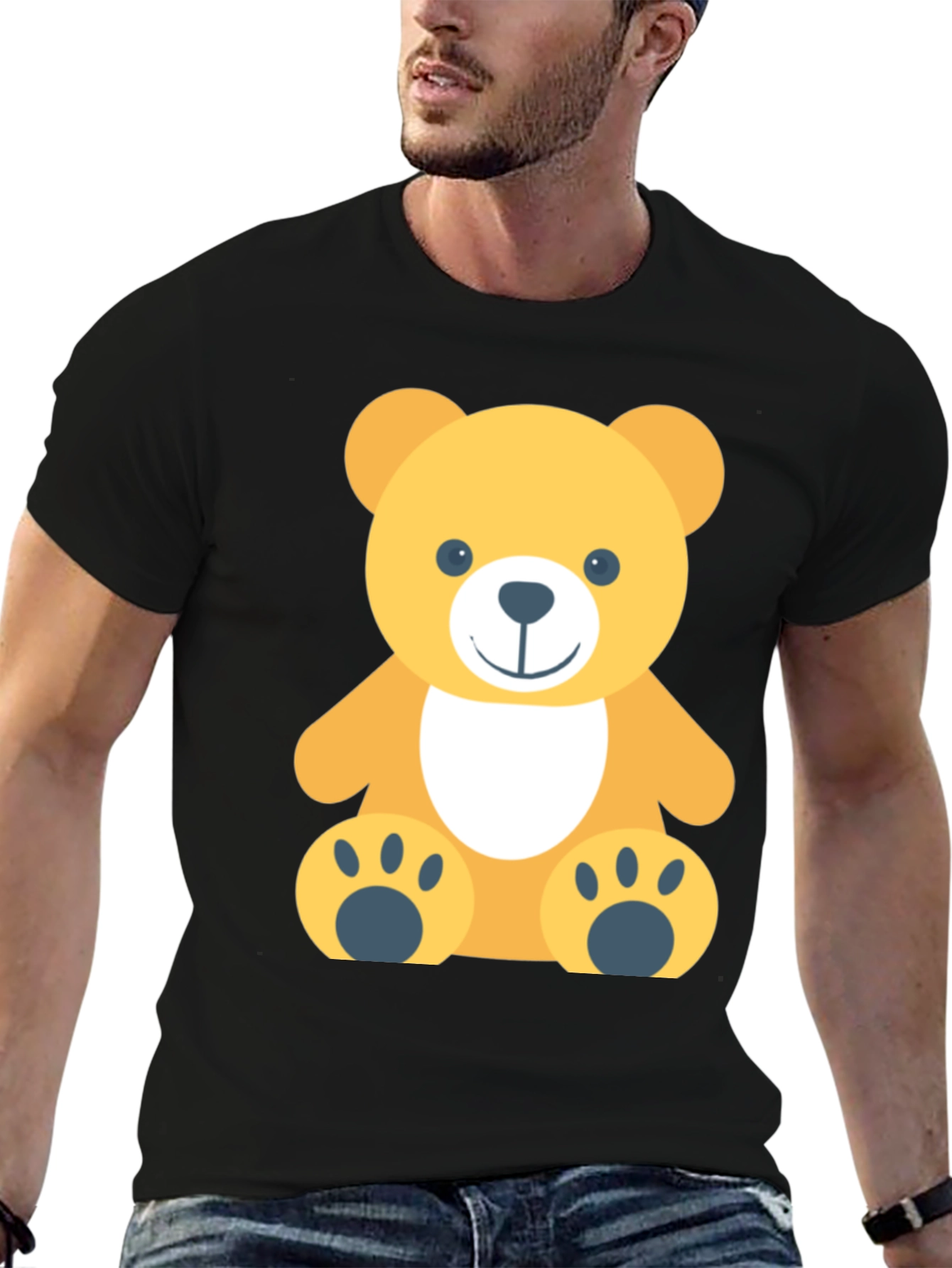 Cute Teddy Bear Graphic Black T-Shirt
