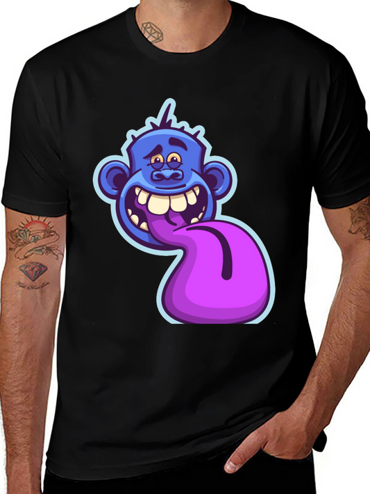 Funny Blue Monster Tongue Out Graphic T-Shirt