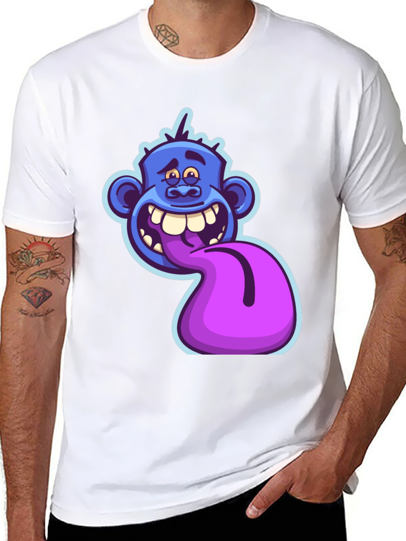 Funny Blue Monster Tongue Out Graphic T-Shirt