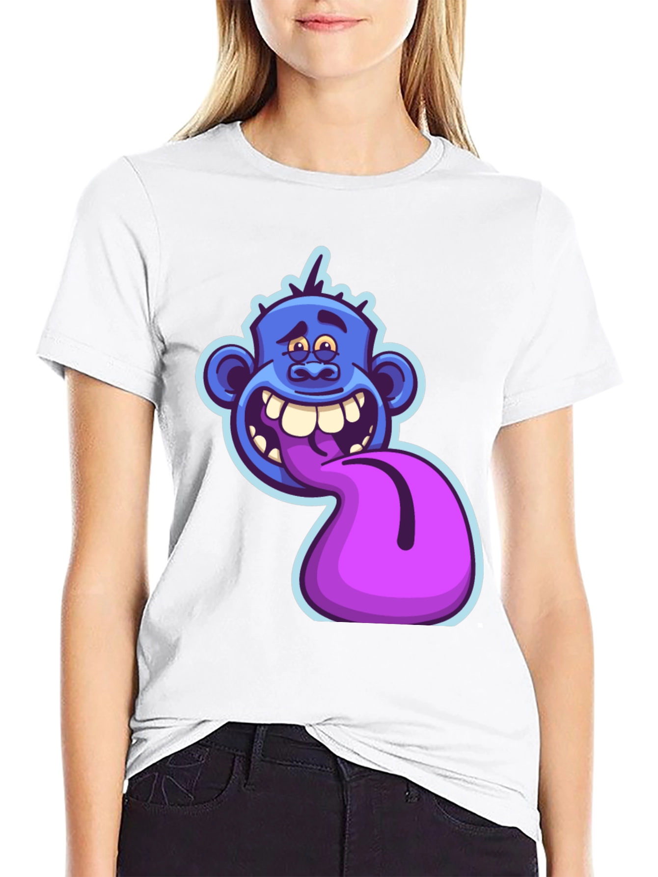 Funny Blue Monster Tongue Out Graphic T-Shirt