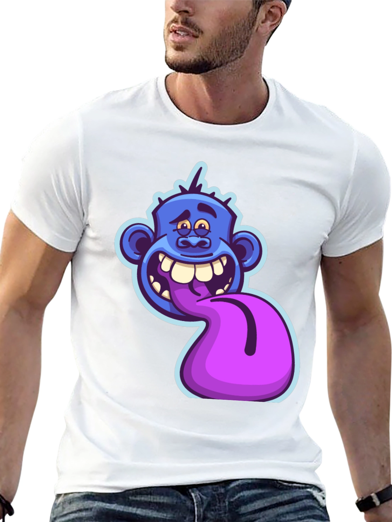 Funny Blue Monster Tongue Out Graphic T-Shirt