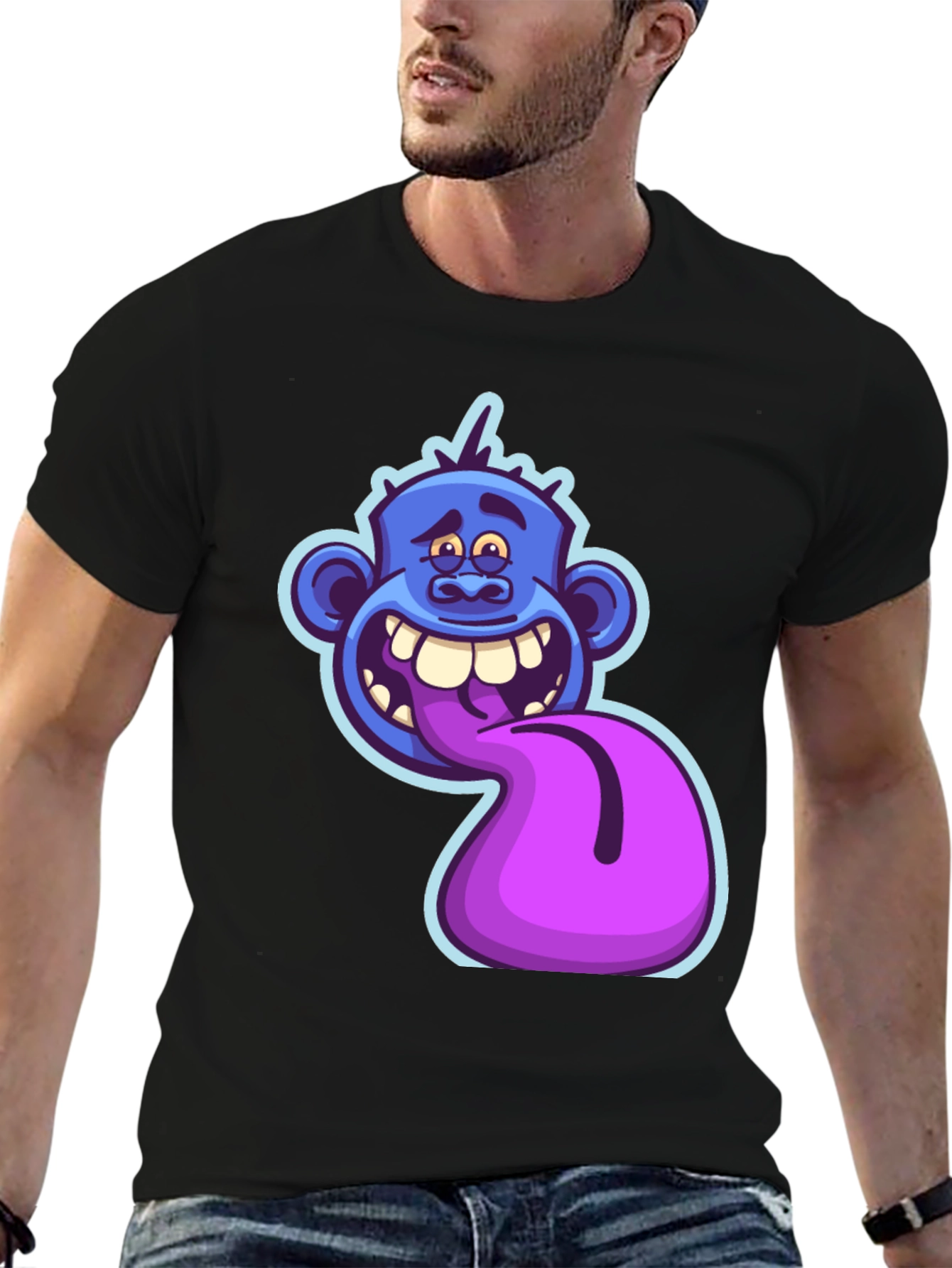 Funny Blue Monster Tongue Out Graphic T-Shirt