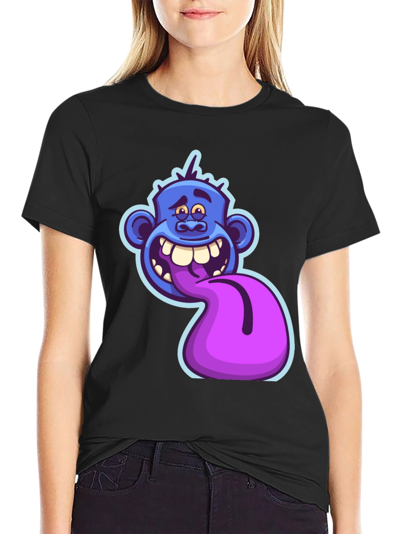 Funny Blue Monster Tongue Out Graphic T-Shirt
