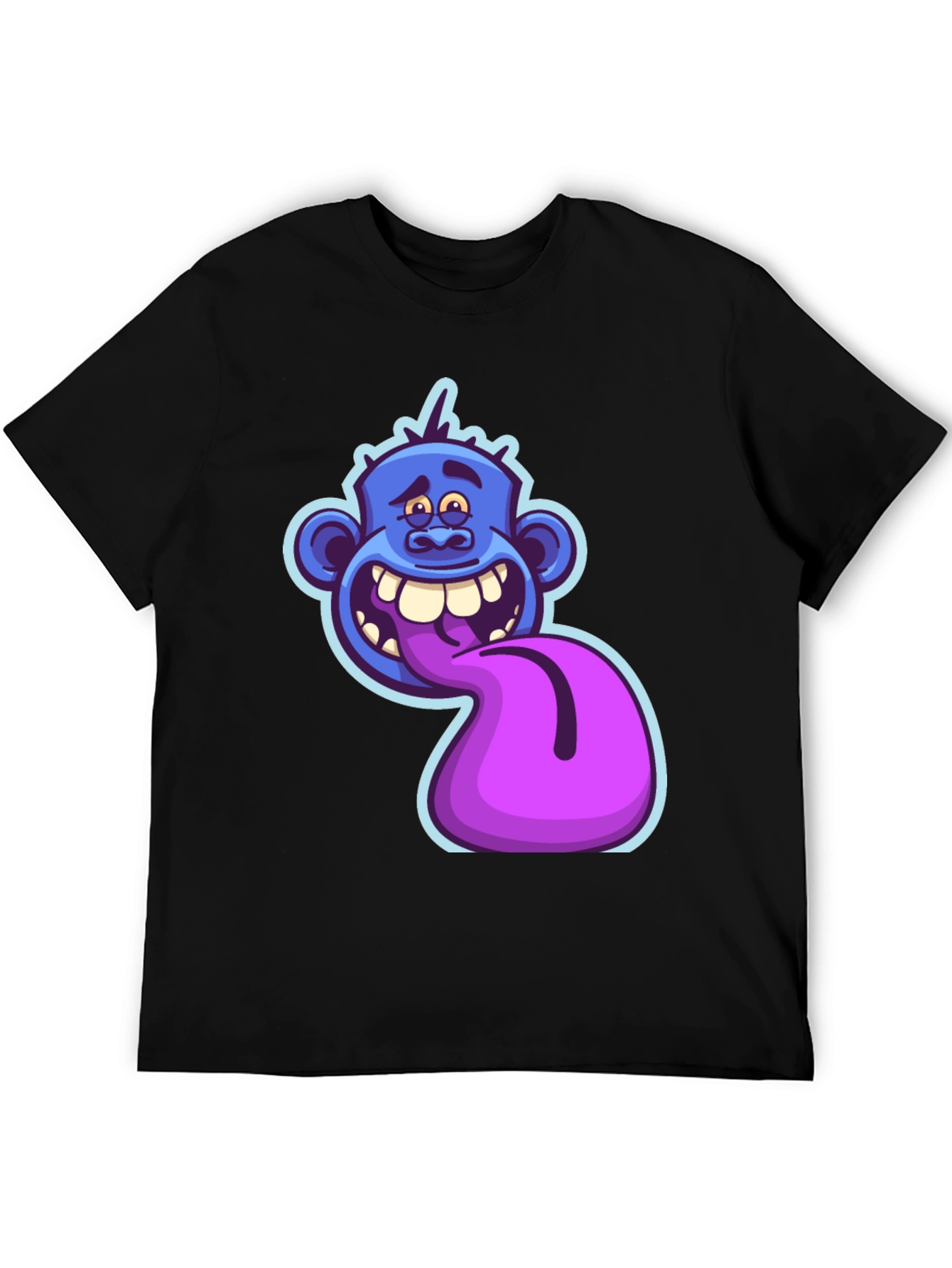 Funny Blue Monster Tongue Out Graphic T-Shirt