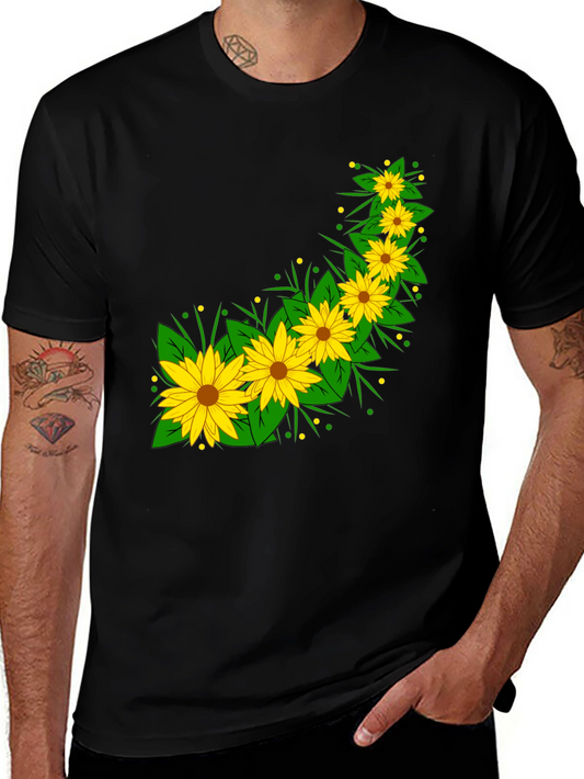 Sunflower Print Black T-Shirt