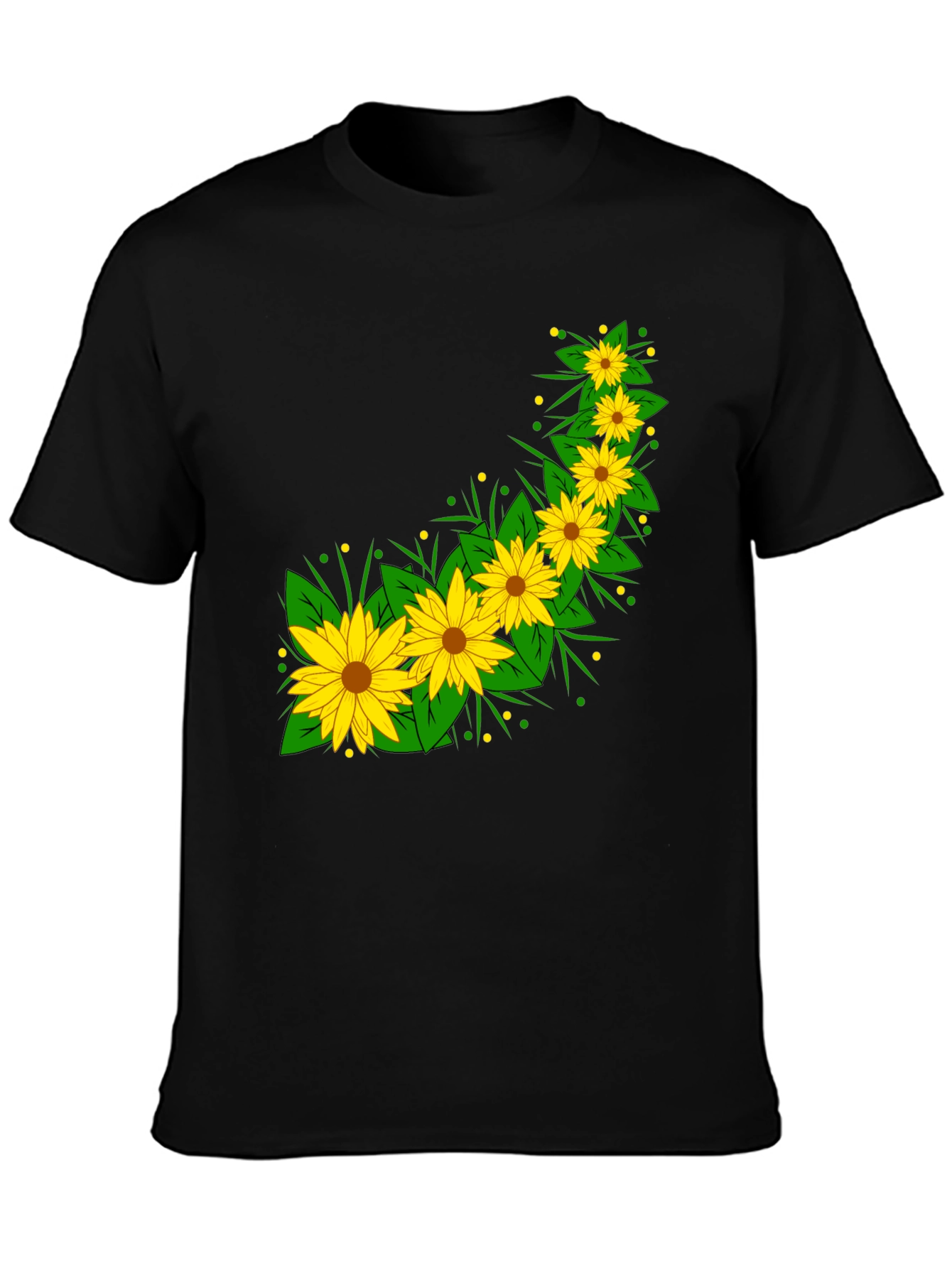 Sunflower Print Black T-Shirt