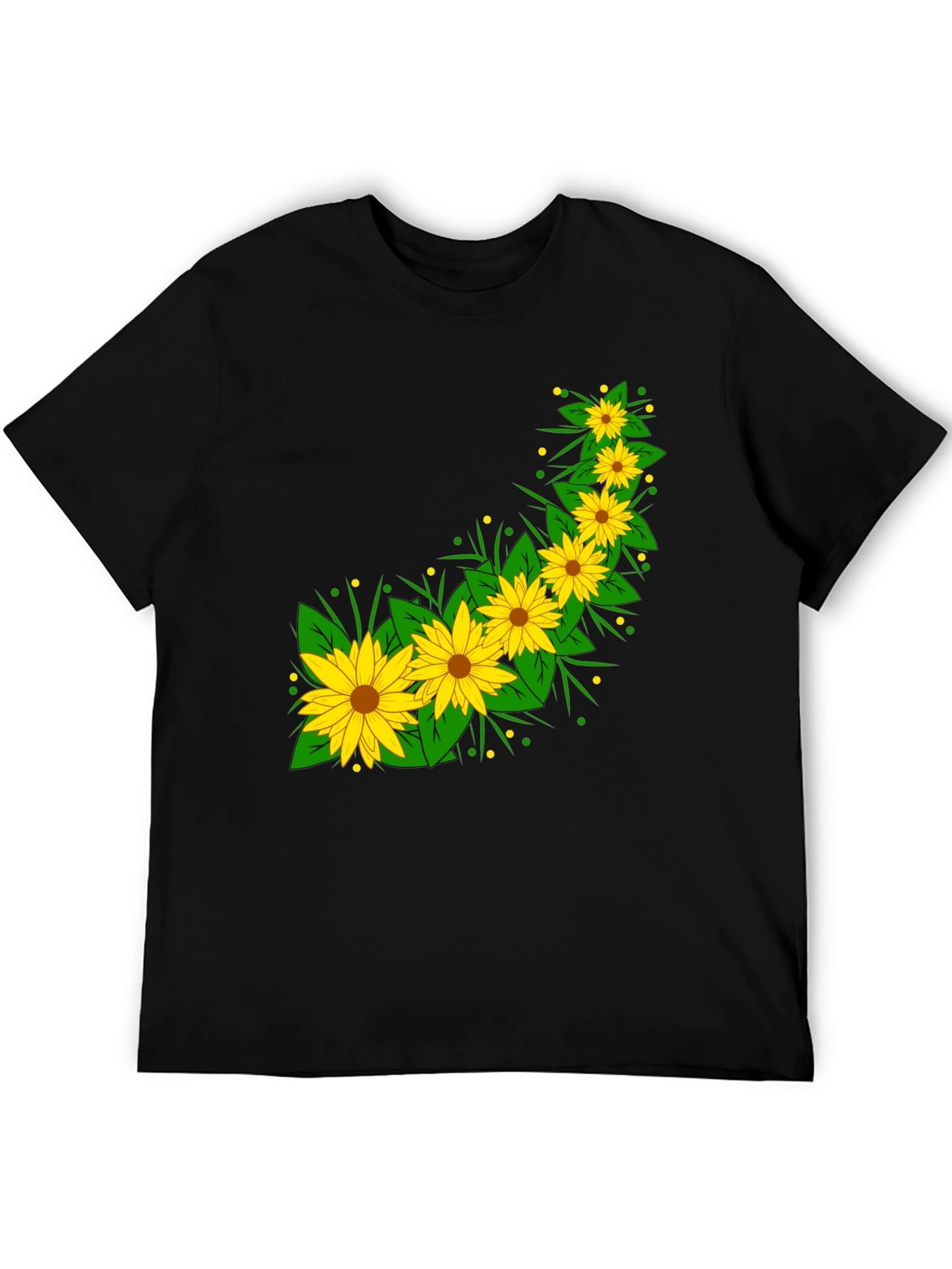 Sunflower Print Black T-Shirt