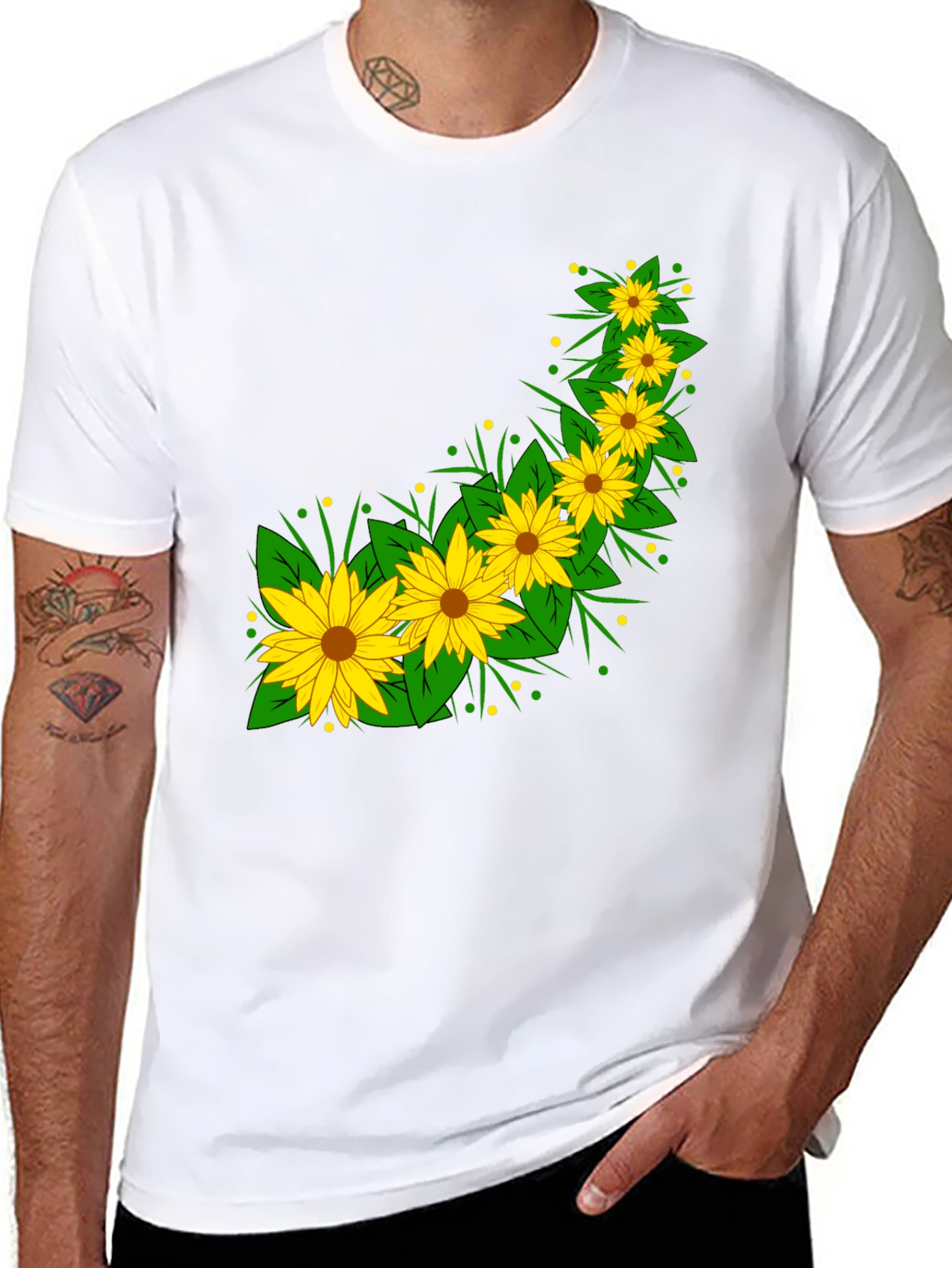 Sunflower Print Black T-Shirt