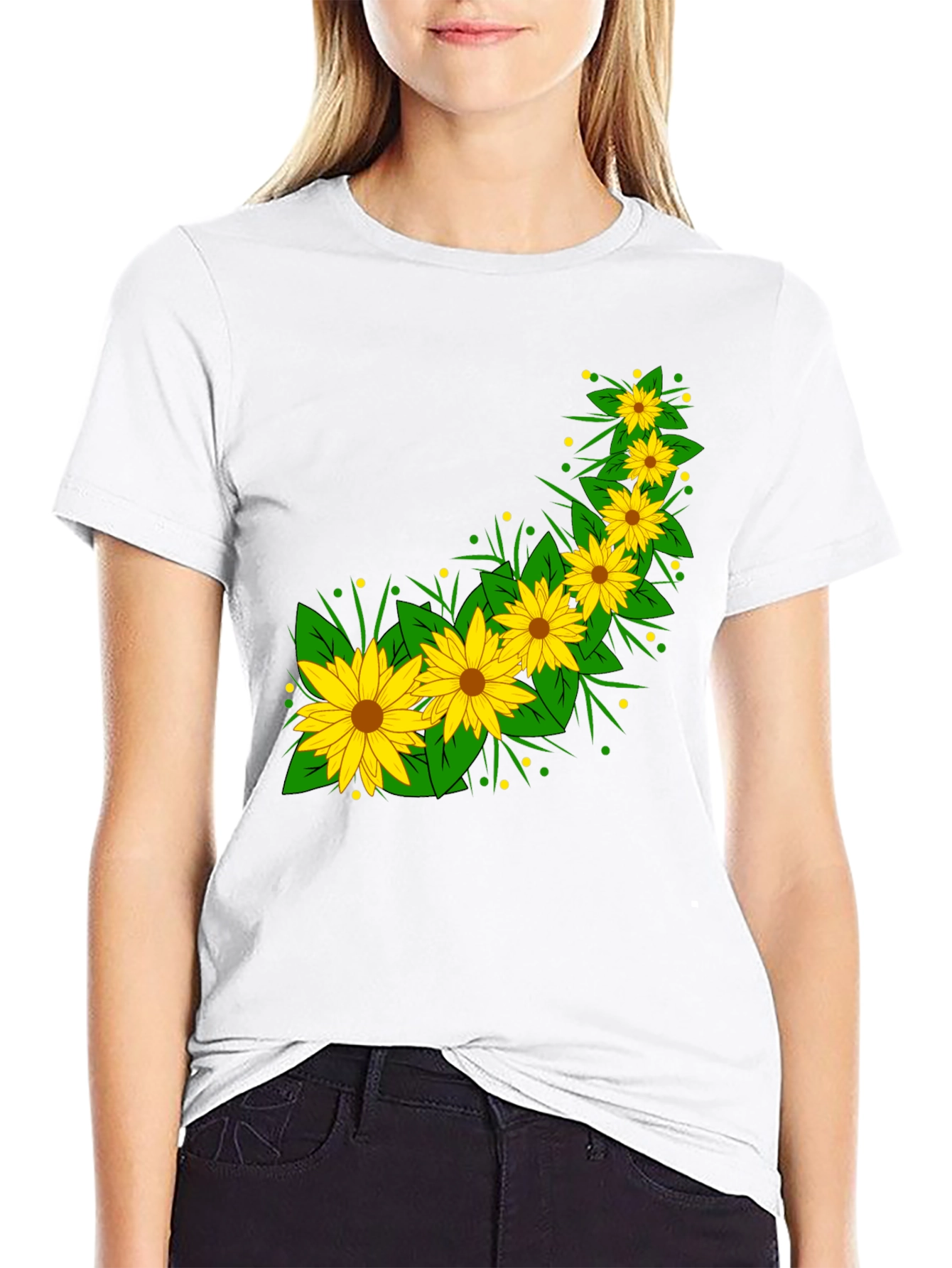 Sunflower Print Black T-Shirt