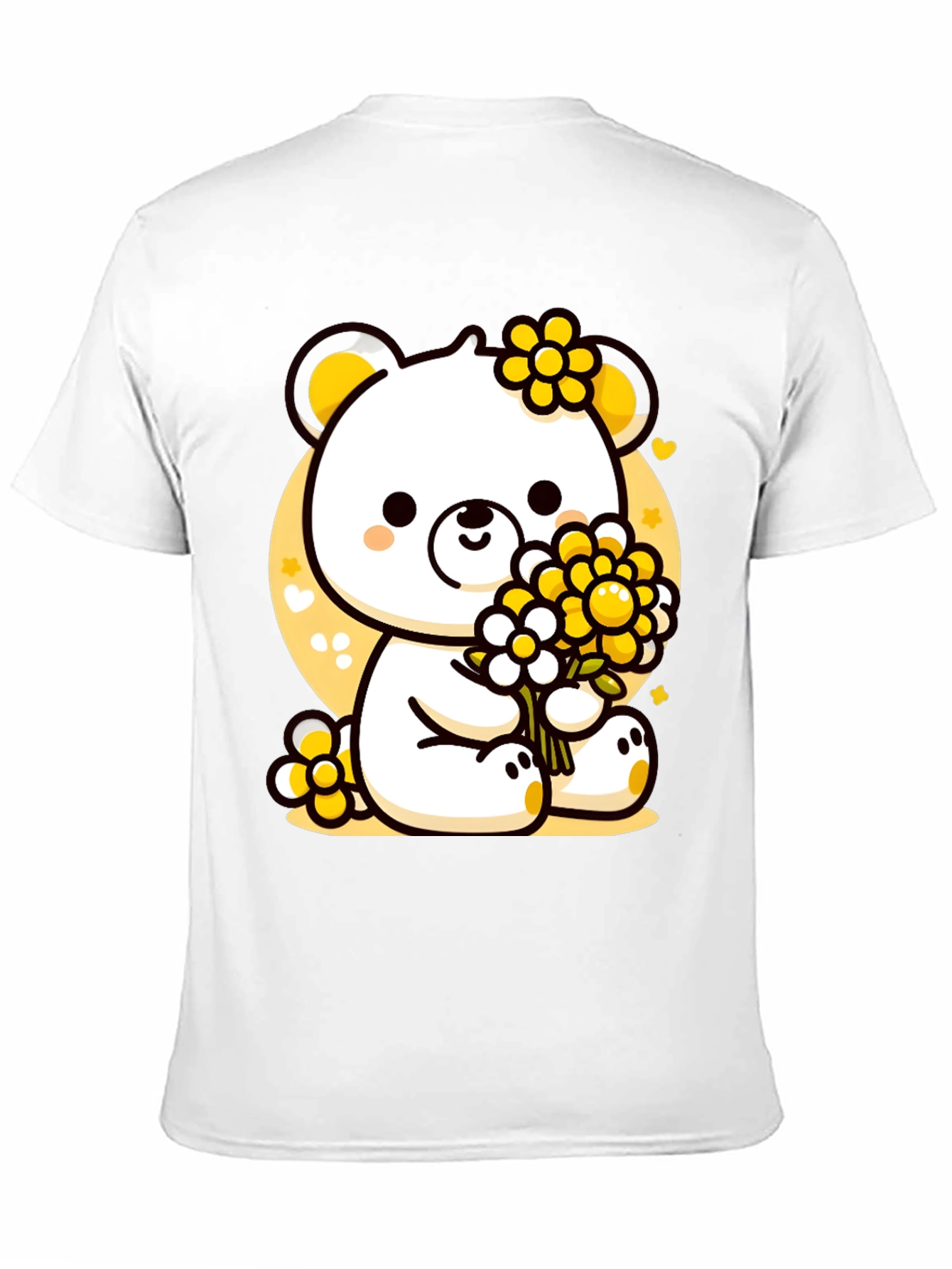 Cute Bear with Flowers Black T-Shirt