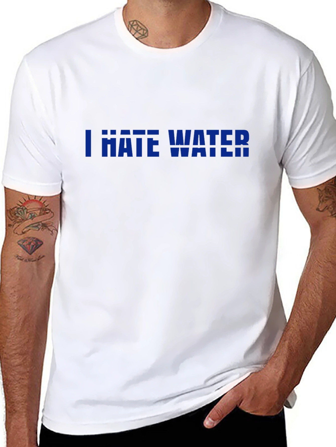 I Hate Water Graphic Print Black T-Shirt
