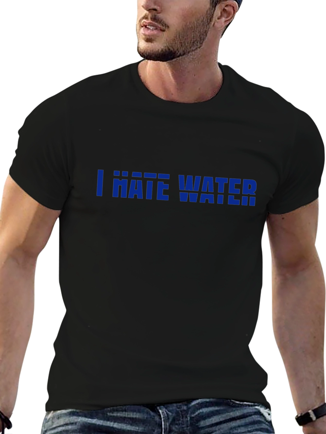 I Hate Water Graphic Print Black T-Shirt