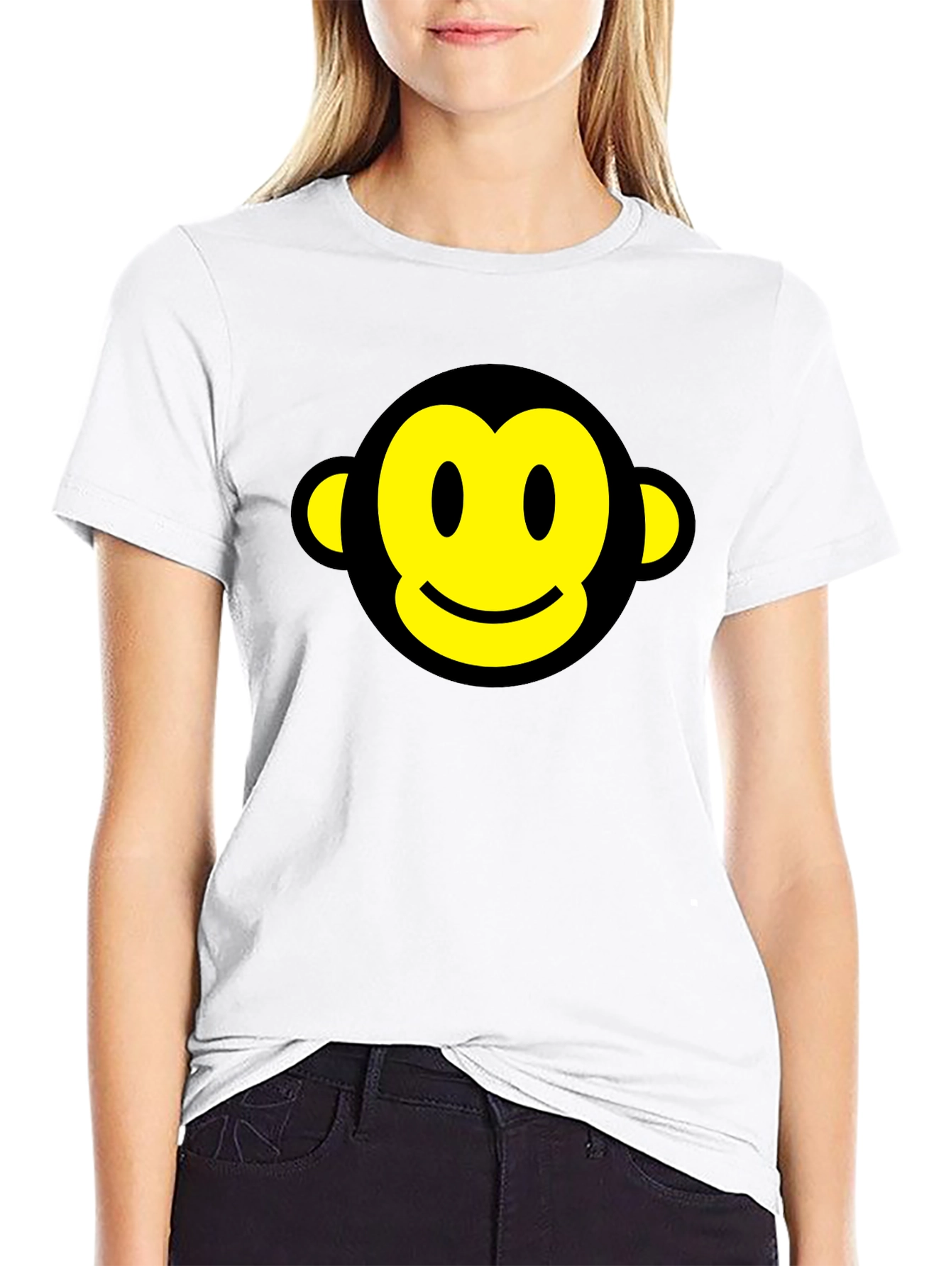 Smiley Monkey Face Graphic Tee - Black